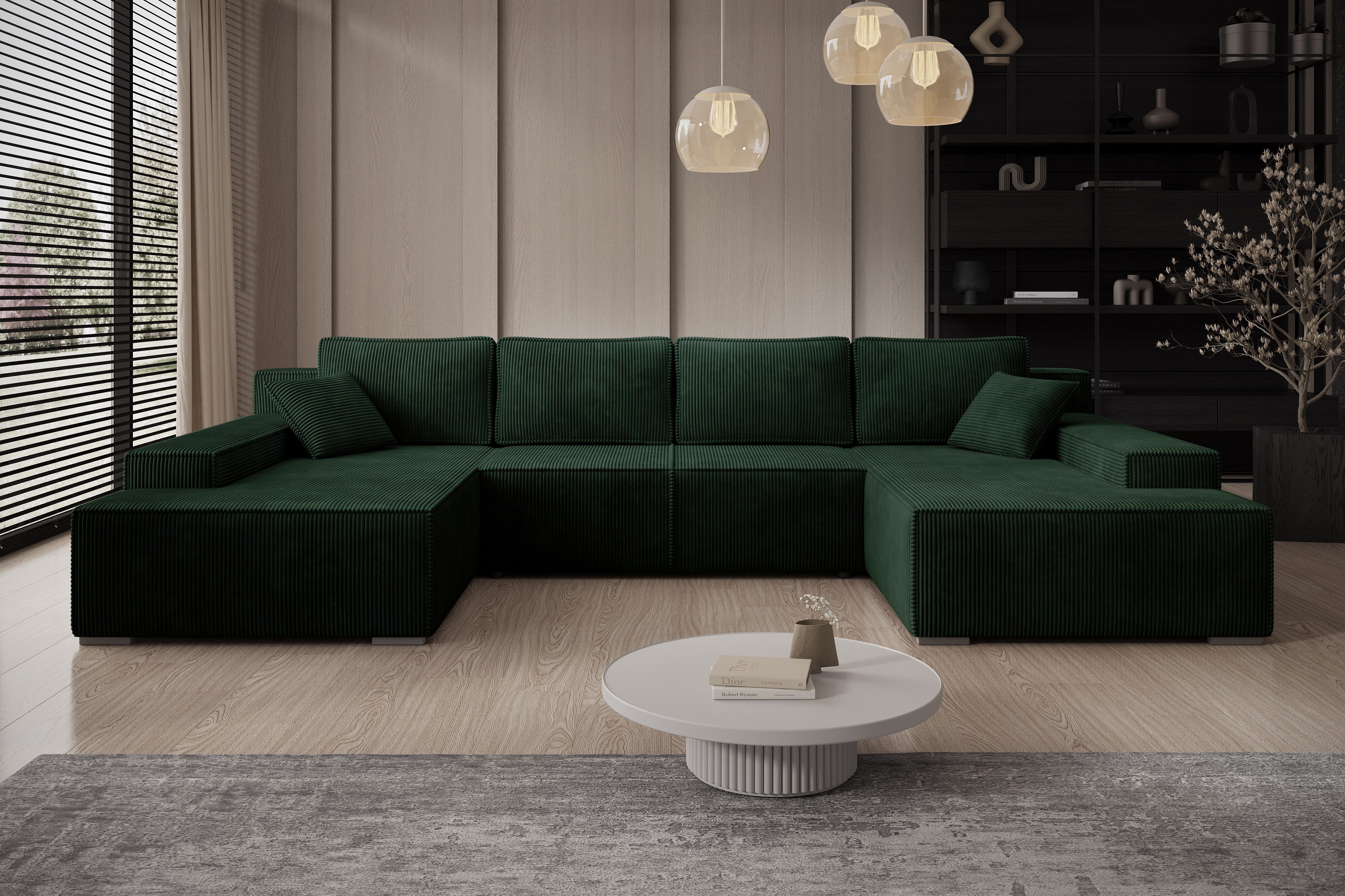 PROMETO Möbel Ecksofa Ecksofa Couch U-Form mit Schlaffunktion, POSO-Stoff Cordstoff Milo