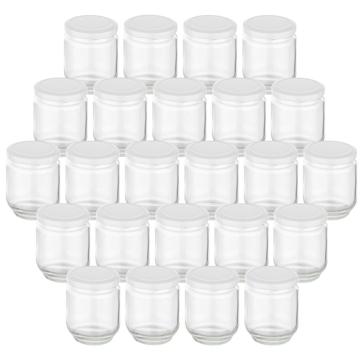 gouveo Einmachglas Einmachgläser rund mit Schraubdeckel - Gläser mit Schraubverschluss, (24er Set, weiss, 190 ml), Mit Twist-Off-Deckel, mehrweg