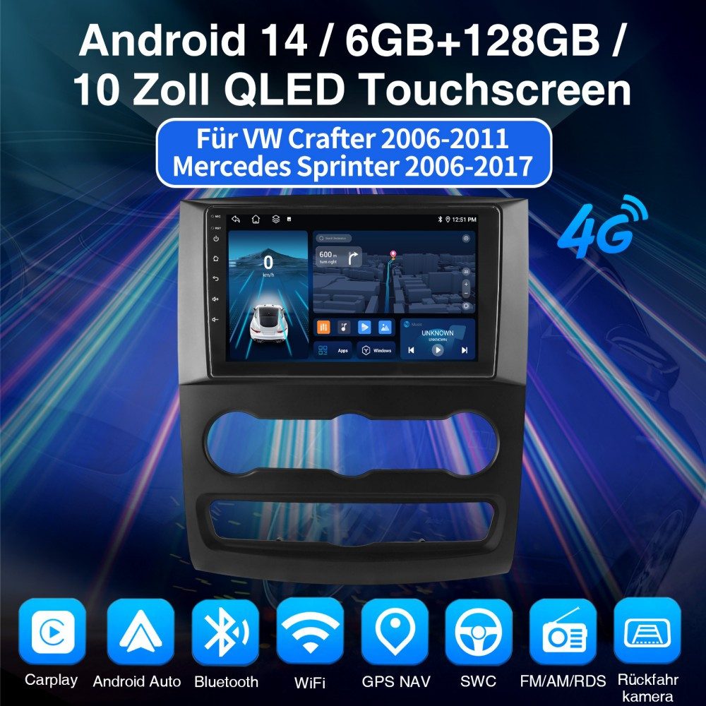 ESSGOO DAB+ 8Core Für Mercedes Benz Sprinter 06-17 VW Crafter 06-11 Autoradio (RDS, Digitalradio (DAB), FM, AM, 4G LTE Drahtlos Carplay und Android Auto Octa-Core)