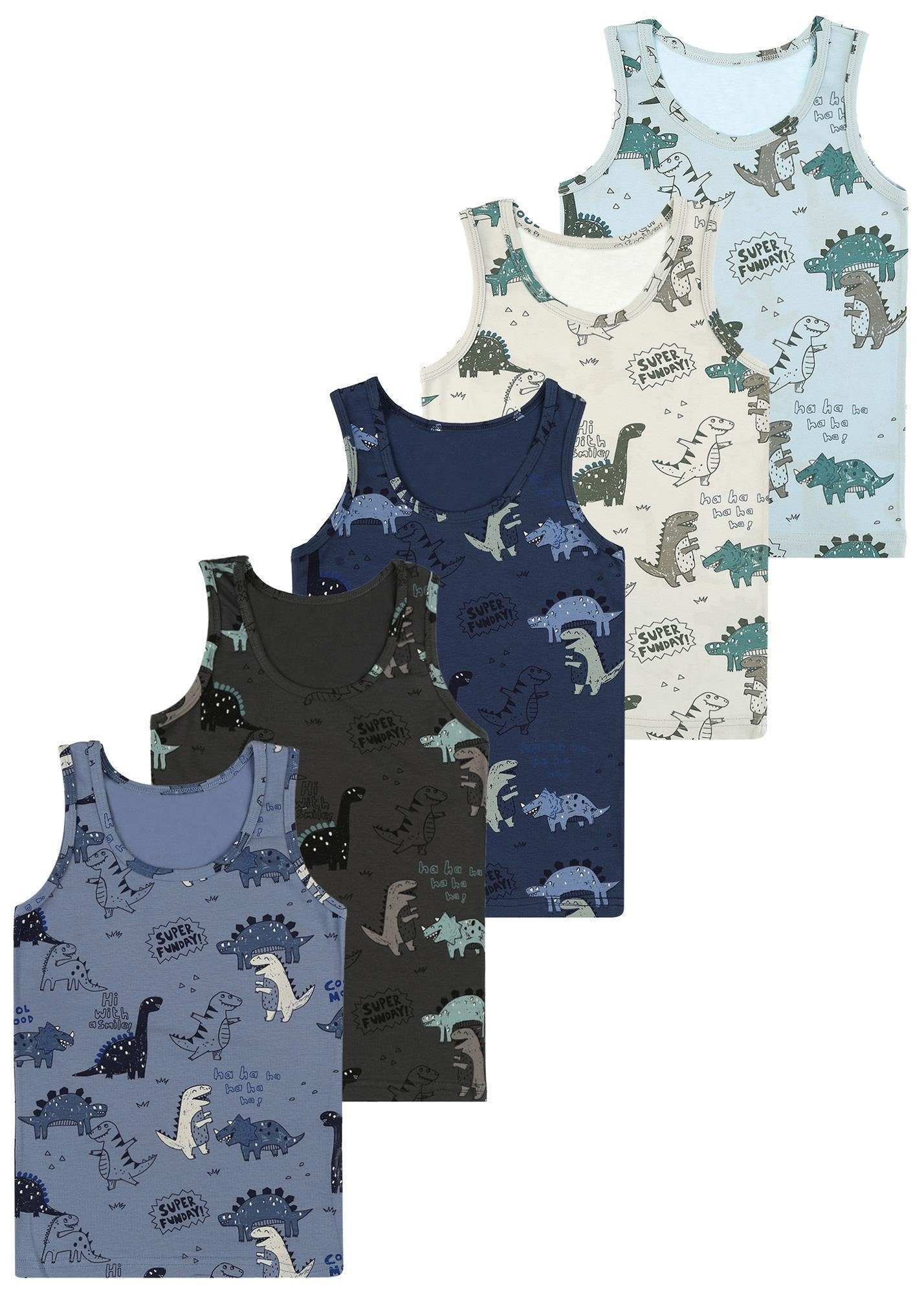 LOREZA Unterhemd 5 Jungen Unterhemden Baumwolle Tank Unterwäsche - Dinosaurier (Spar-Packung, 5-St) | Ärmellose Unterhemden