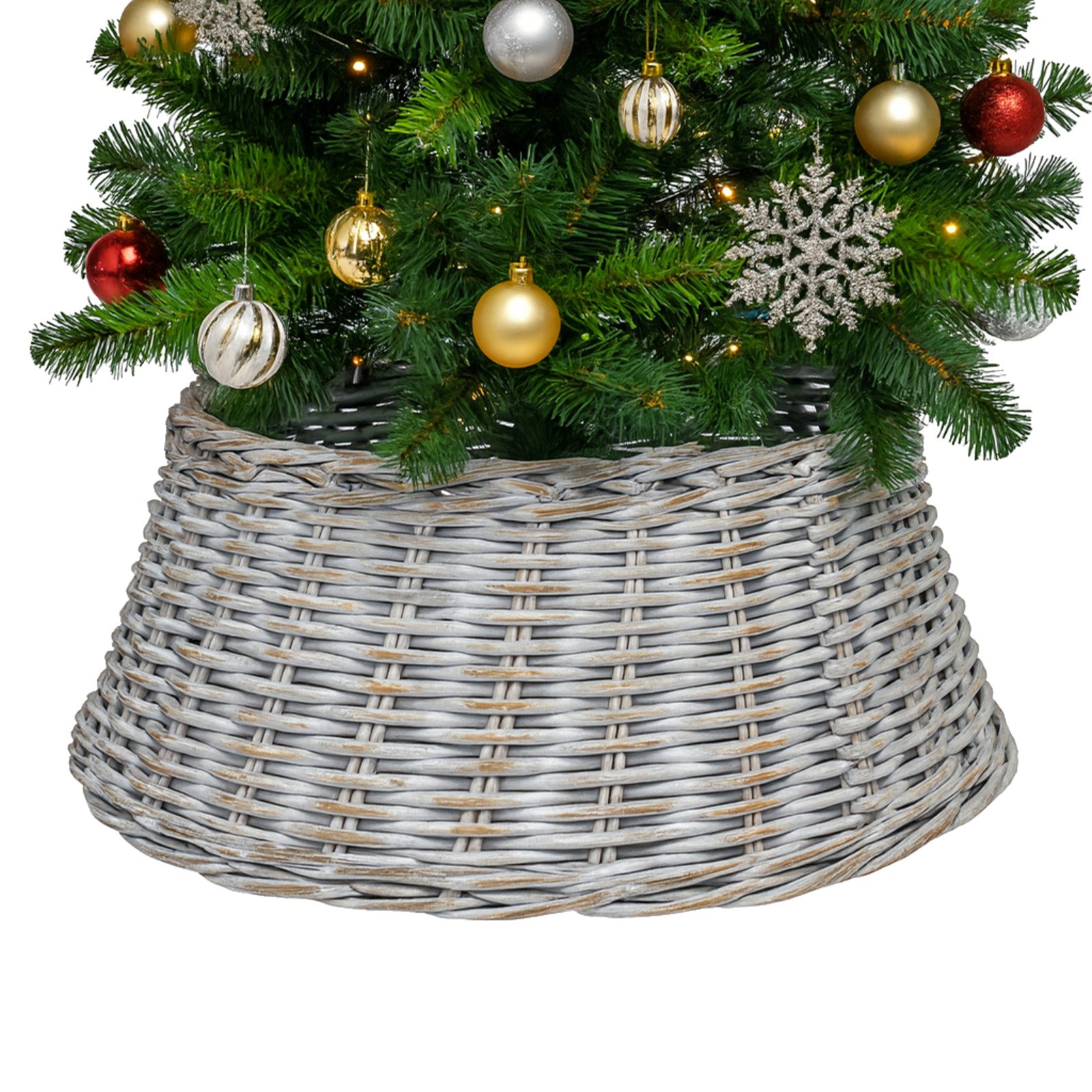 Van der Leeden Weihnachtsbaumdecke Baumrock Fuß Umrandung Ø 60 cm Weiß Rattan Weide Natur (1-tlg), Abdeckung Weihnachtsbaum Ständer, Höhe 26cm, Handmade