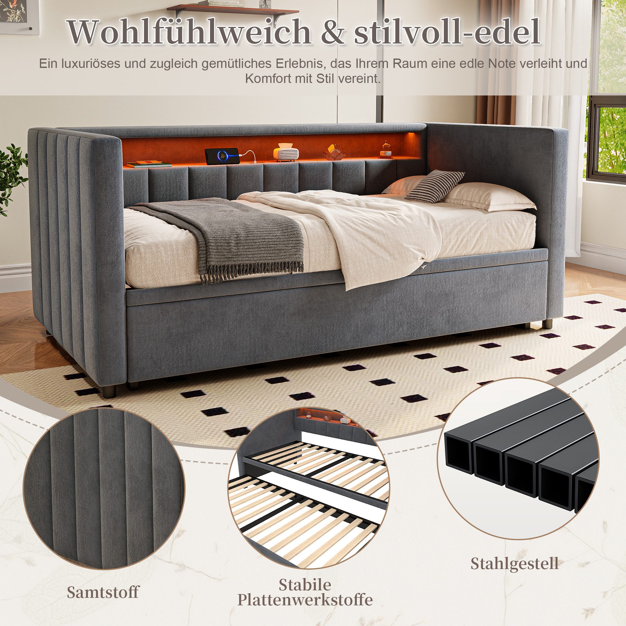 i@home Schlafsofa mit Stauraum, USB-C, LED-Beleuchtung & Samtbezug, Auszieh günstig online kaufen