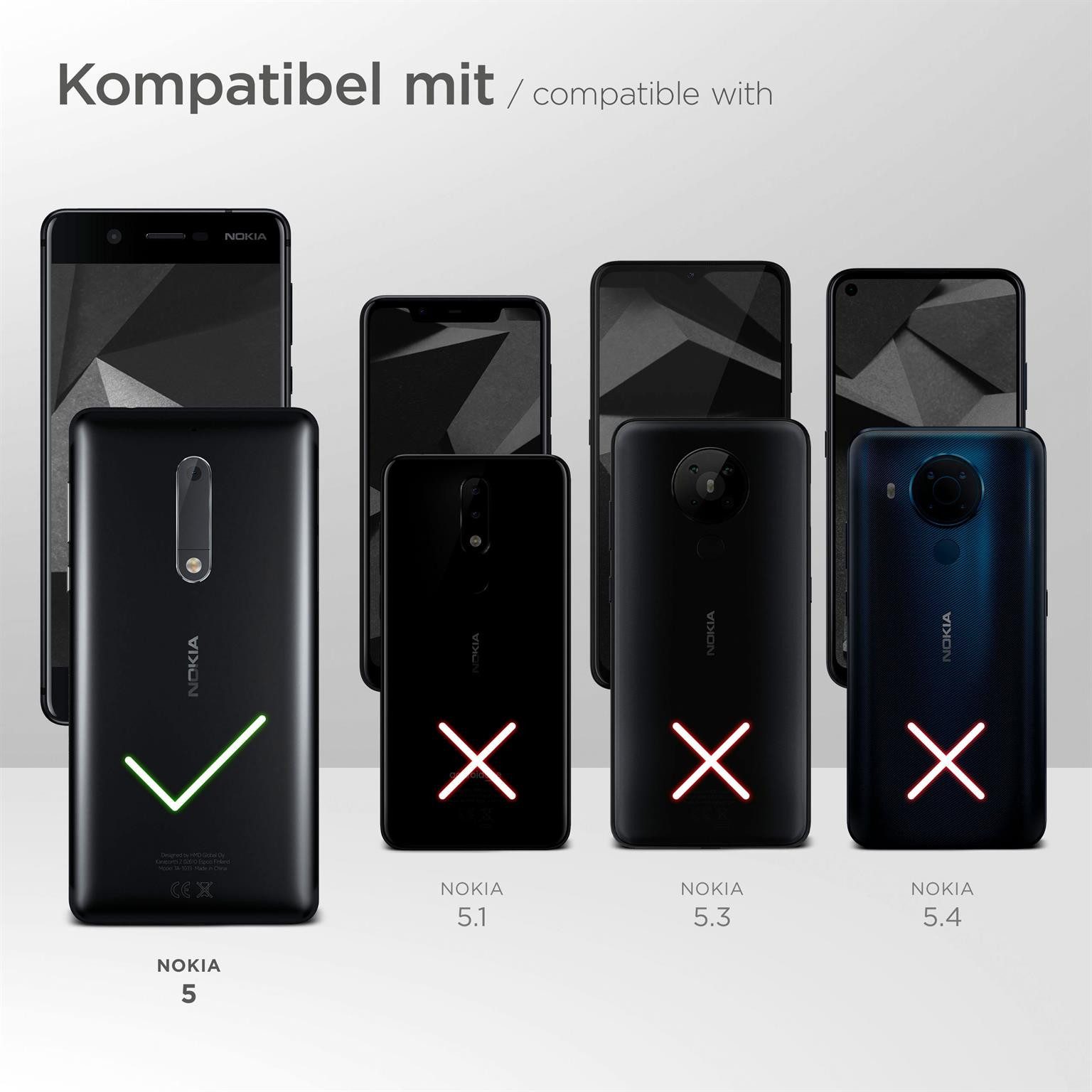 moex Handyhülle für Nokia 5 Hülle Klappbar Flip Case Schwarz 5,2 Zoll, 360 Grad Schutz Handytasche Leder Optik PU Lederhülle Cover Klapphülle