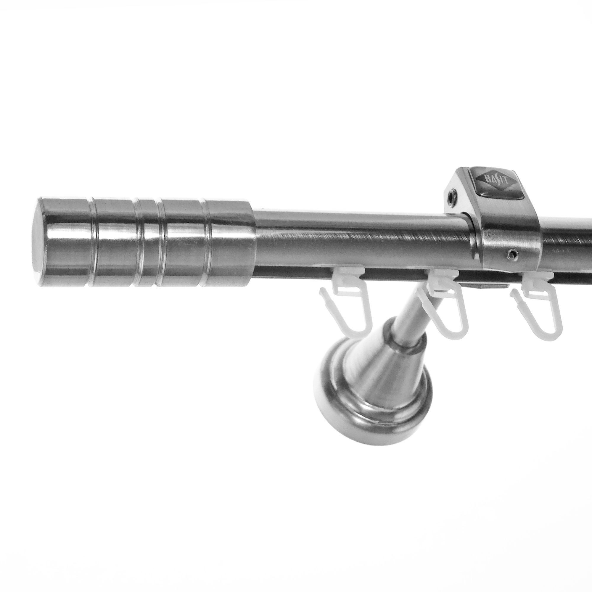 BASIT Gardinenstange Innenlauf Edelstahloptik 20mm mit Wandträgern 140 cm E34, Ø 20 mm, 1-läufig, verschraubt, Aluminium, H50I 140 cm E34 Zylinder