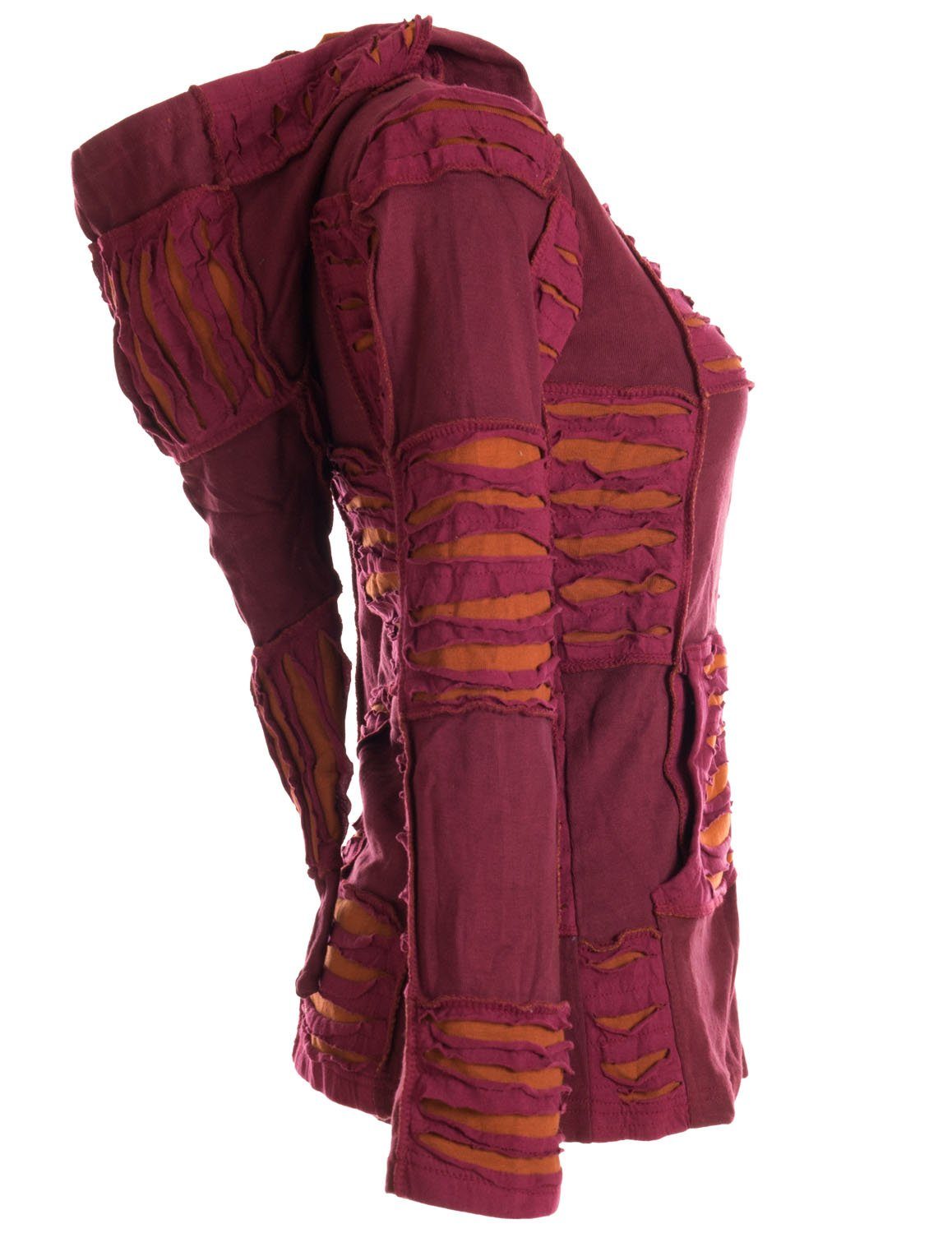 Vishes Kurzjacke Patchwork Jacke mit Cutwork und Zipfelkapuze Boho, Hippie, Elfen, Goa Style