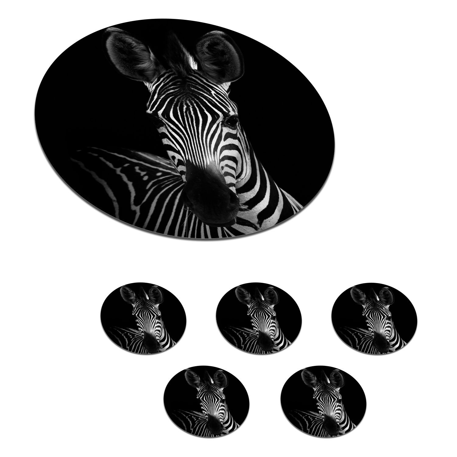 MuchoWow Glasuntersetzer Zebra - Schwarz - Weiß - Tiere, Zubehör für Gläser, 6-tlg., Getränkeuntersetzer, Tassenuntersetzer, Korkuntersetzer, Tasse, Becher