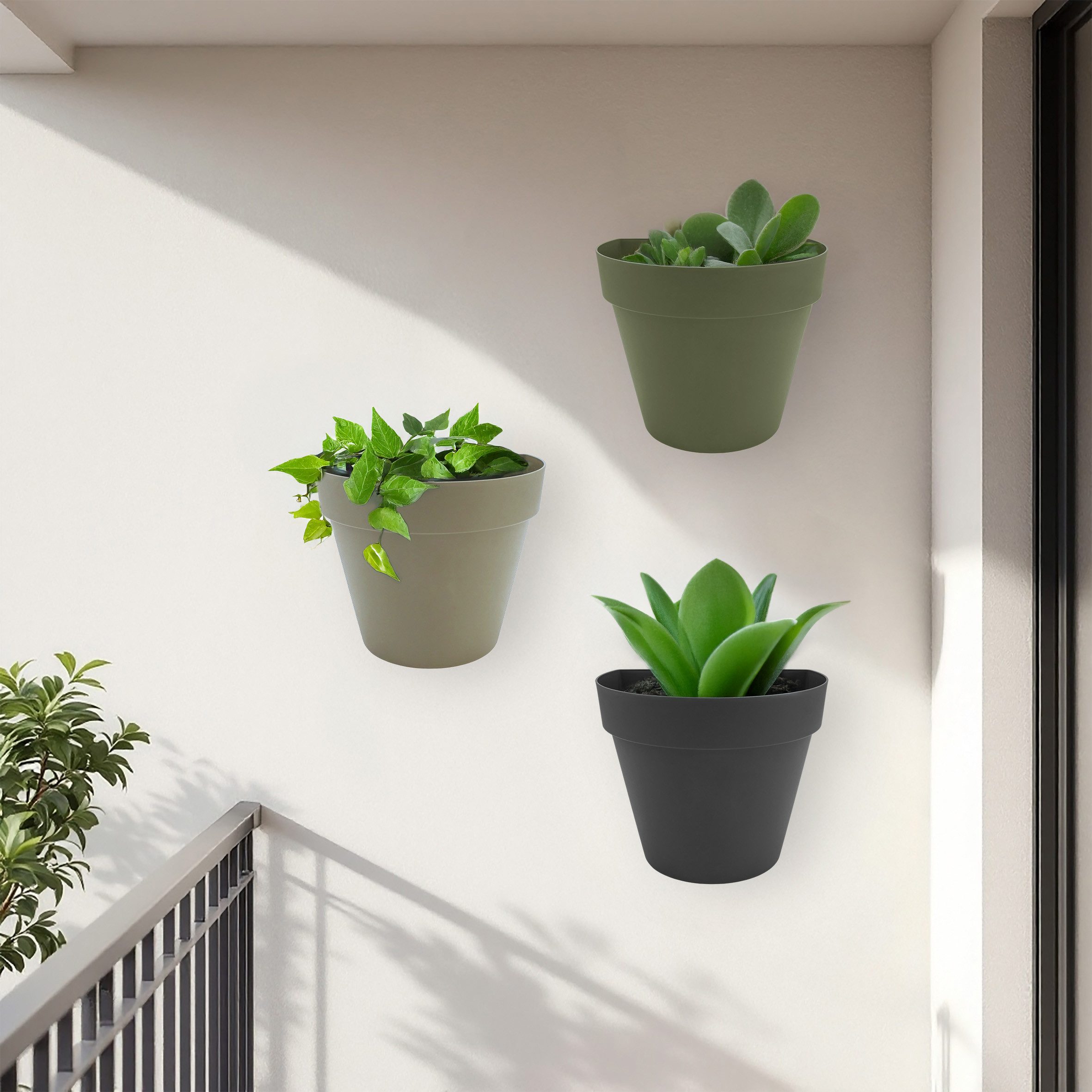 Spetebo Blumenkasten Kunststoff Wand Blumentopf für Außen 28 x 20 cm (Anzahl, 1 St., Stück), mit Aussparung zur Wandbefestigung