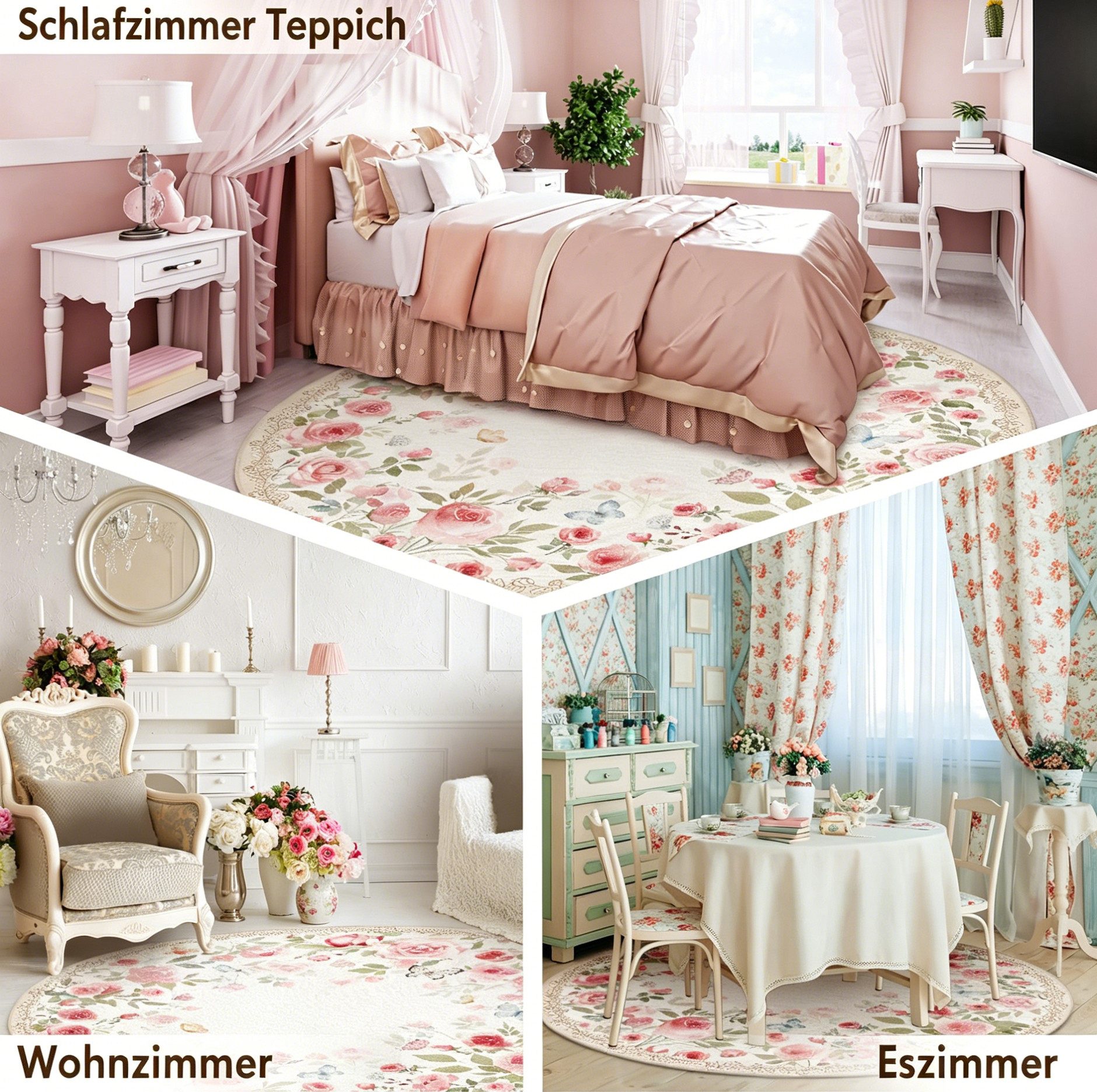 Agger Fußmatte Runde Fußmatte im Vintage-Stil, Boho-Teppich mit Blumenmuster, moderne Fußmatte für Wohnzimmer, Schlafzimmer und Esszimmer – Bild 5 von 5