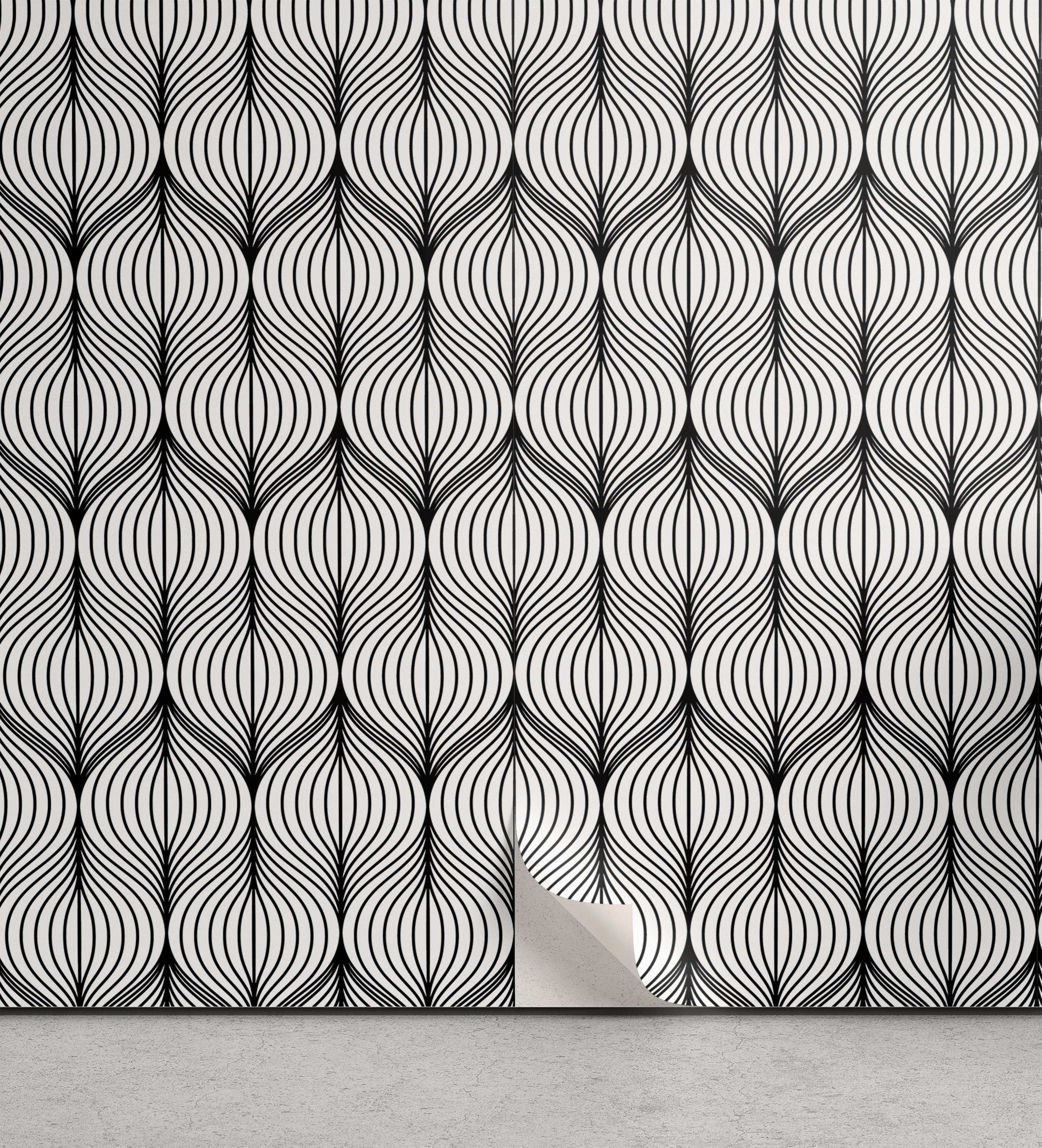 Fliese Linien Geometrisch Abakuhaus Küchenakzent, Wohnzimmer Abstrakte Vinyltapete gewellte selbstklebendes