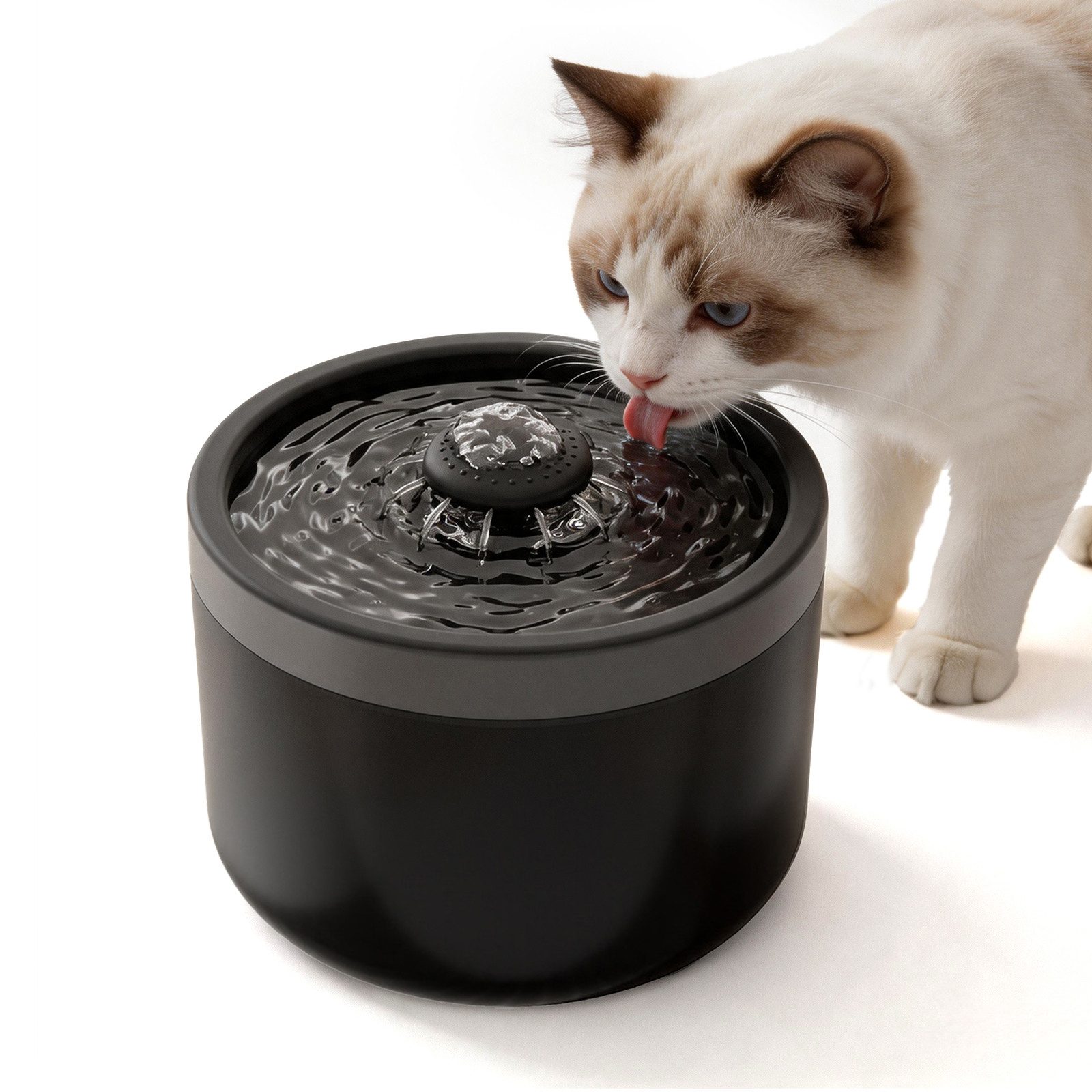 DAITORE Trinkbrunnen 1,8L Katzenbrunnen PP, leiser Trinkbrunnen für Katzen, Hunde 1.8 l, Mit Filtersatz, mit Wasserstandsfenster, flüsterleise