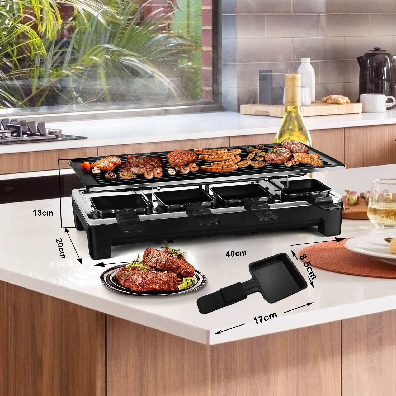 OYLCDI Tischgrill Elektrischer Grill, Barbecue Elektrogrill,Rauchfreier Grill, 1500 W, 40 x 20cm Grillfläche,regelbares Thermosta,mit 8 Kleine Backformen