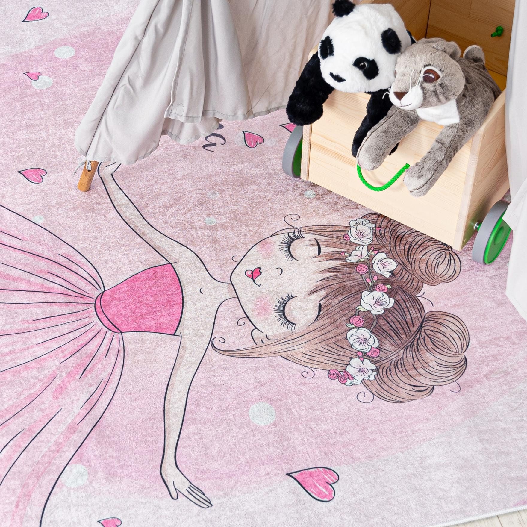 Mazovia Kinderteppich Kinderteppich Kinderzimmerteppich Ballett Ballerina, 80 x 150 cm, Kurflor, Waschbar in Waschmaschine, Höhe 5 mm, Rutschfest – Bild 2 von 5