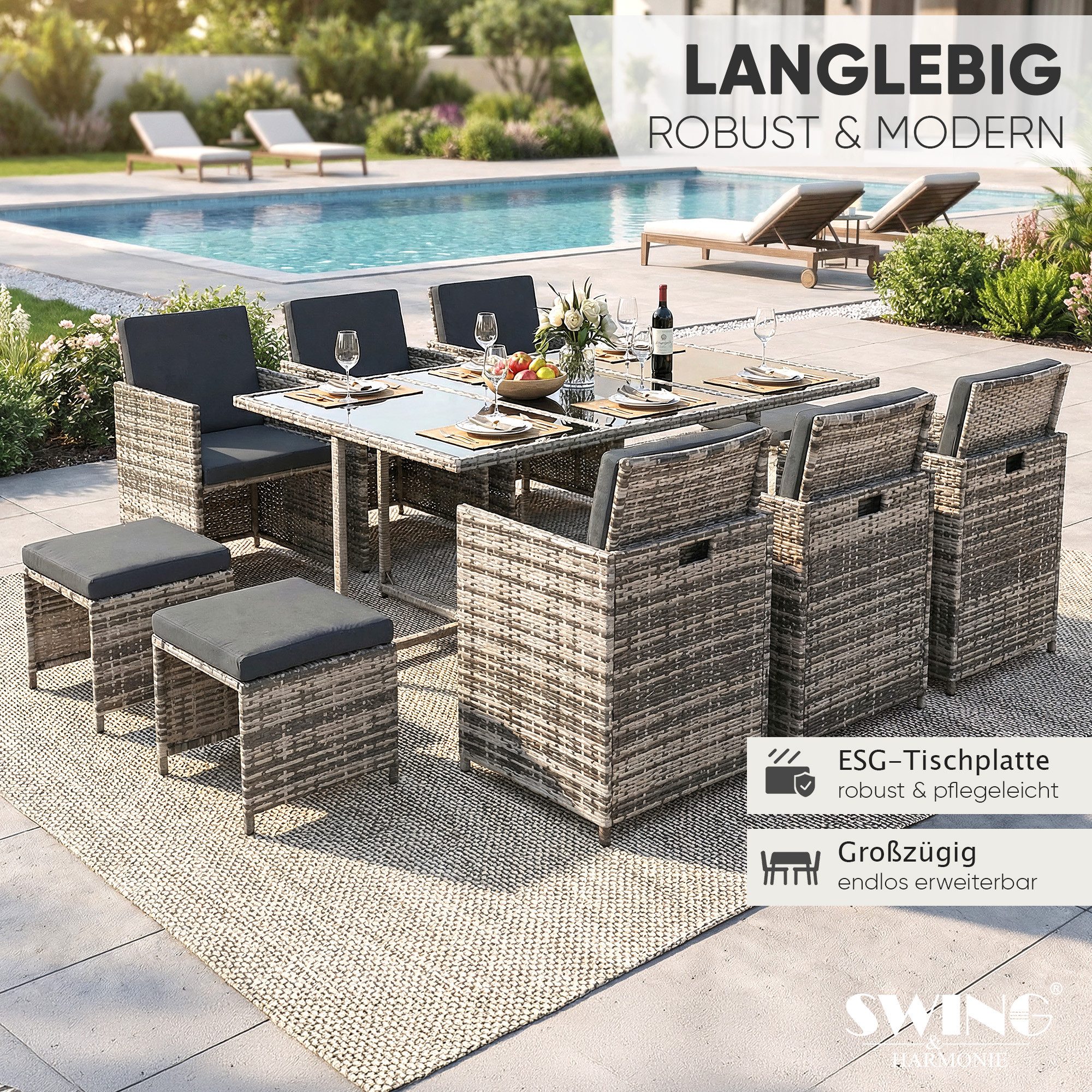 Swing&Harmonie Garten-Essgruppe Poly Rattan Sitzgruppe Esstisch Lounge Gartenmöbel – Bild 4 von 5