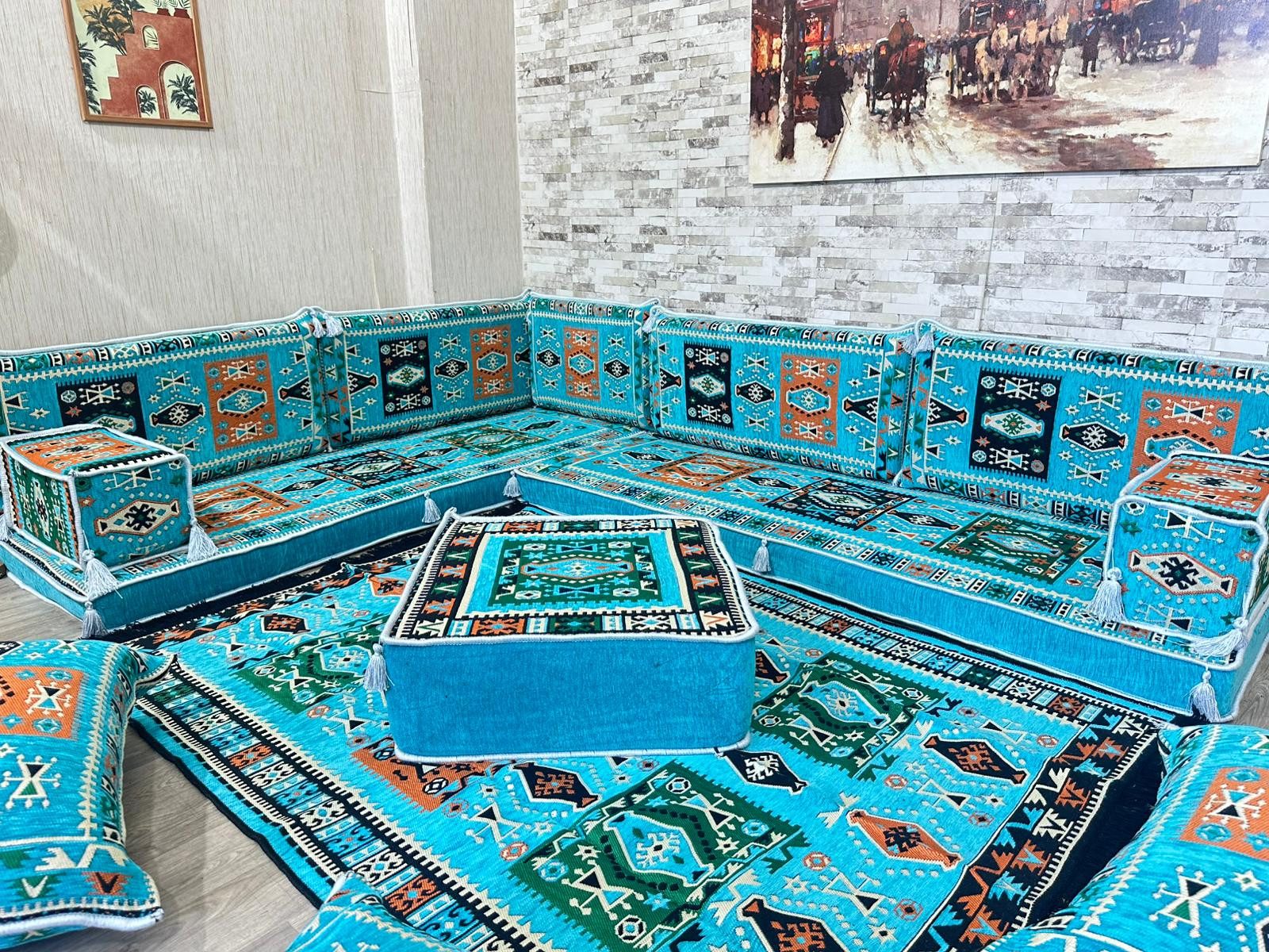 CaddeBuy Sofa Orientalische Sitzecke, Majlis Sofa, Sitzkissen, Sark Kösesi, 14 Teile