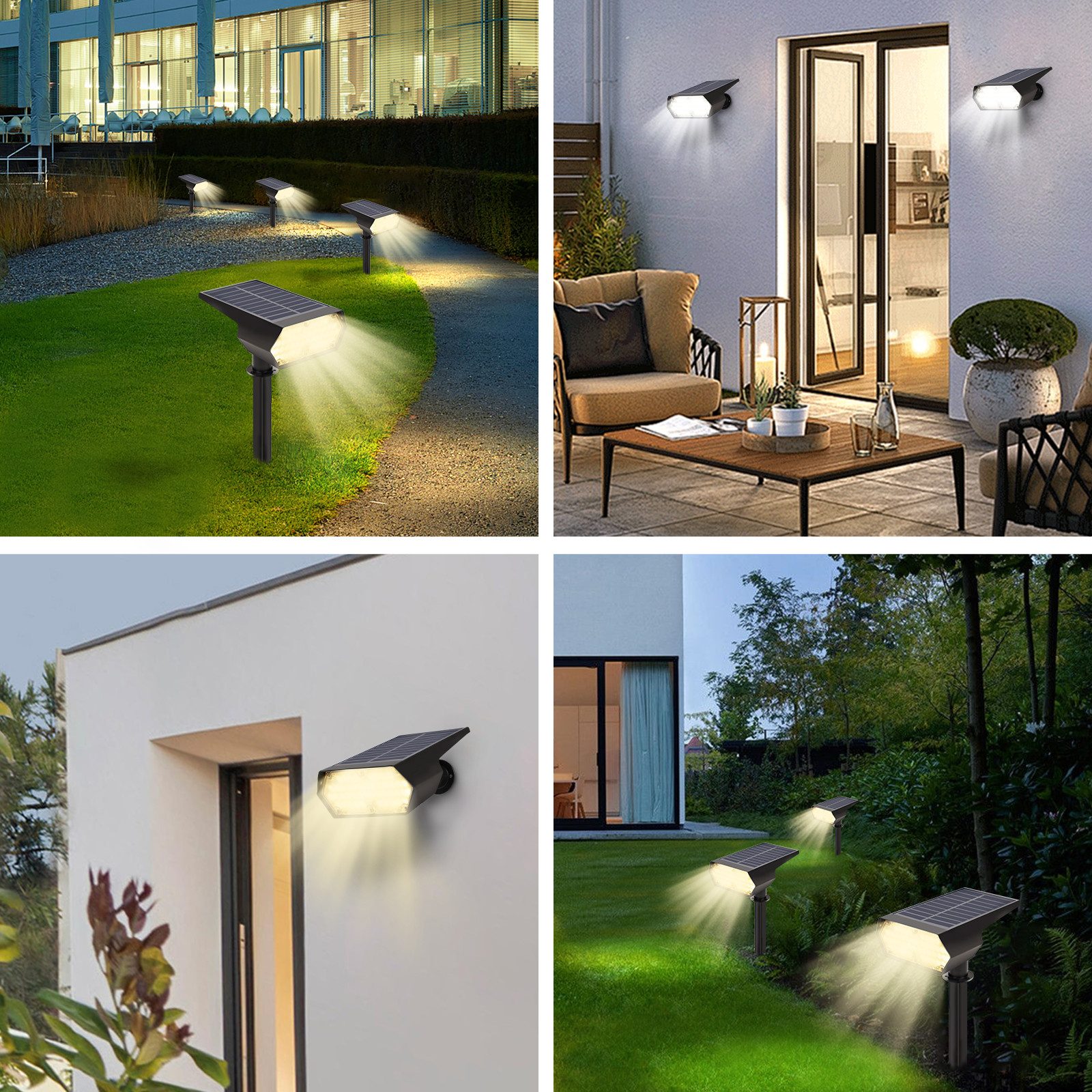 QUBEBU LED Solarleuchte LED Solarleuchte Strahler 1/2/4/6 Stück LED Gartenleuchte Solarlampe, LED fest integriert, Warmweiß+Weiß, IP65 Wasserdicht, Solarlampe, Gartenstrahler
