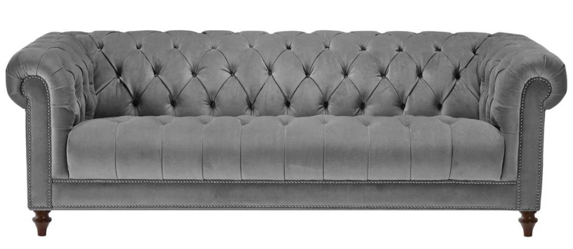 JVmoebel Chesterfield-Sofa Stilvoller Grauer Chesterfield Dreisitzer 3-Sitzer Couch Design, Made in Europe