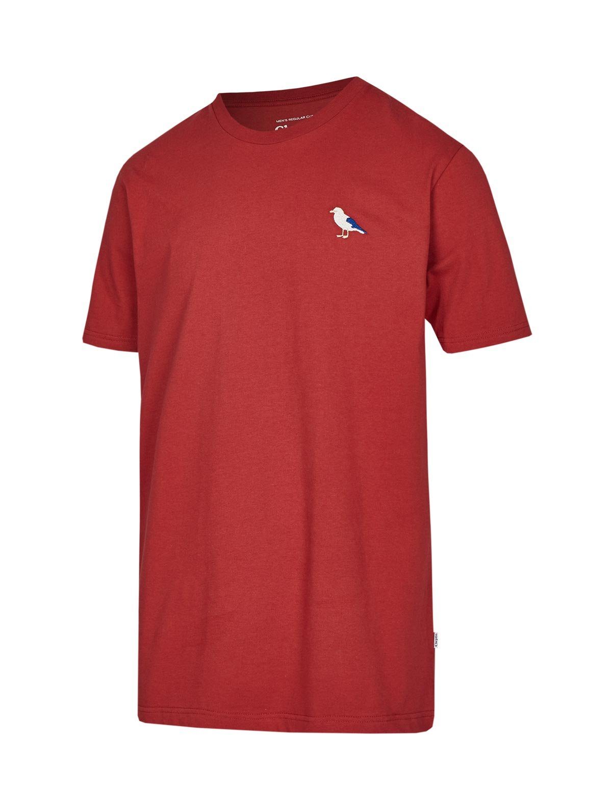 T-Shirt (1-tlg) Embro Gull mit Cleptomanicx Gull-Stickerei bordeaux