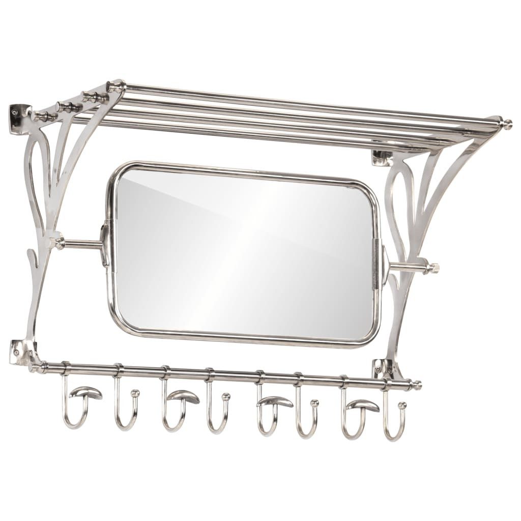 vidaXL Garderobenständer Wandgarderobe mit Kleiderhaken & Spiegel Aluminium, (1 St)
