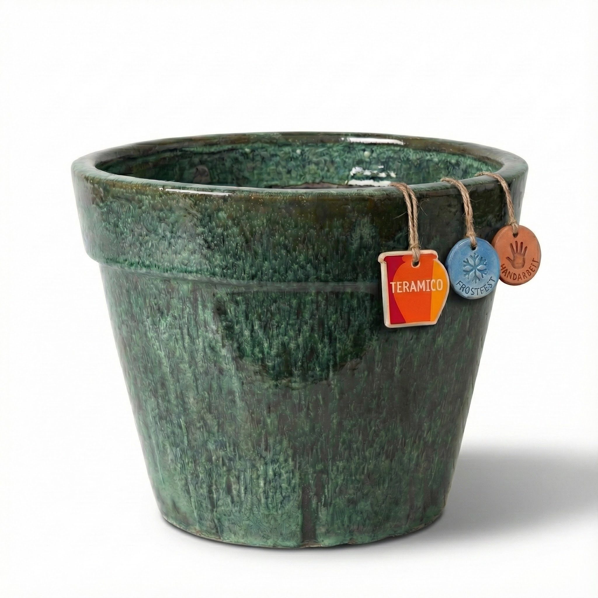 Teramico Pflanzkübel Pflanzgefäß "Round Plain" Moosgrün – Ø 38 cm – Klassischer Keramiktopf, 100% Frostfest