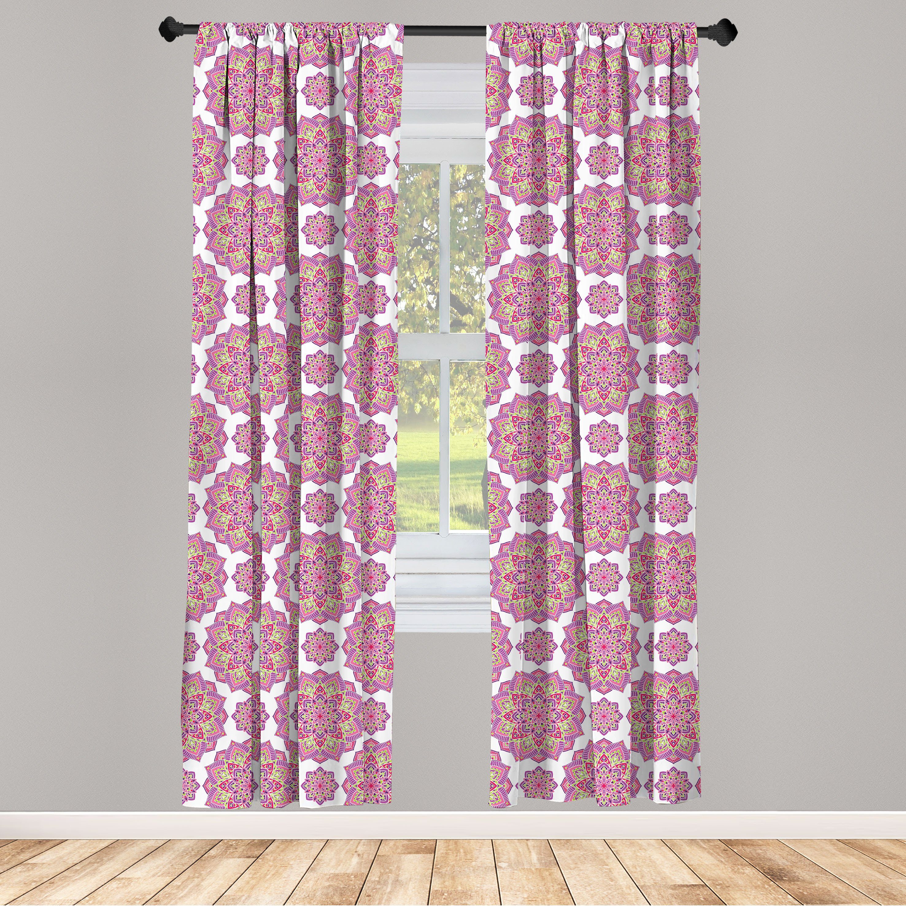 Gardine Vorhang für Wohnzimmer Schlafzimmer Dekor, Essence Abakuhaus, lila Mandala Microfaser, Lotus