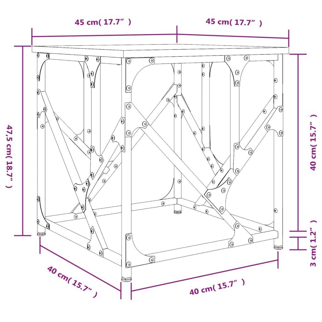 cm Couchtisch Couchtisch vidaXL (1-St) Sonoma-Eiche 45x45x47,5 Holzwerkstoff