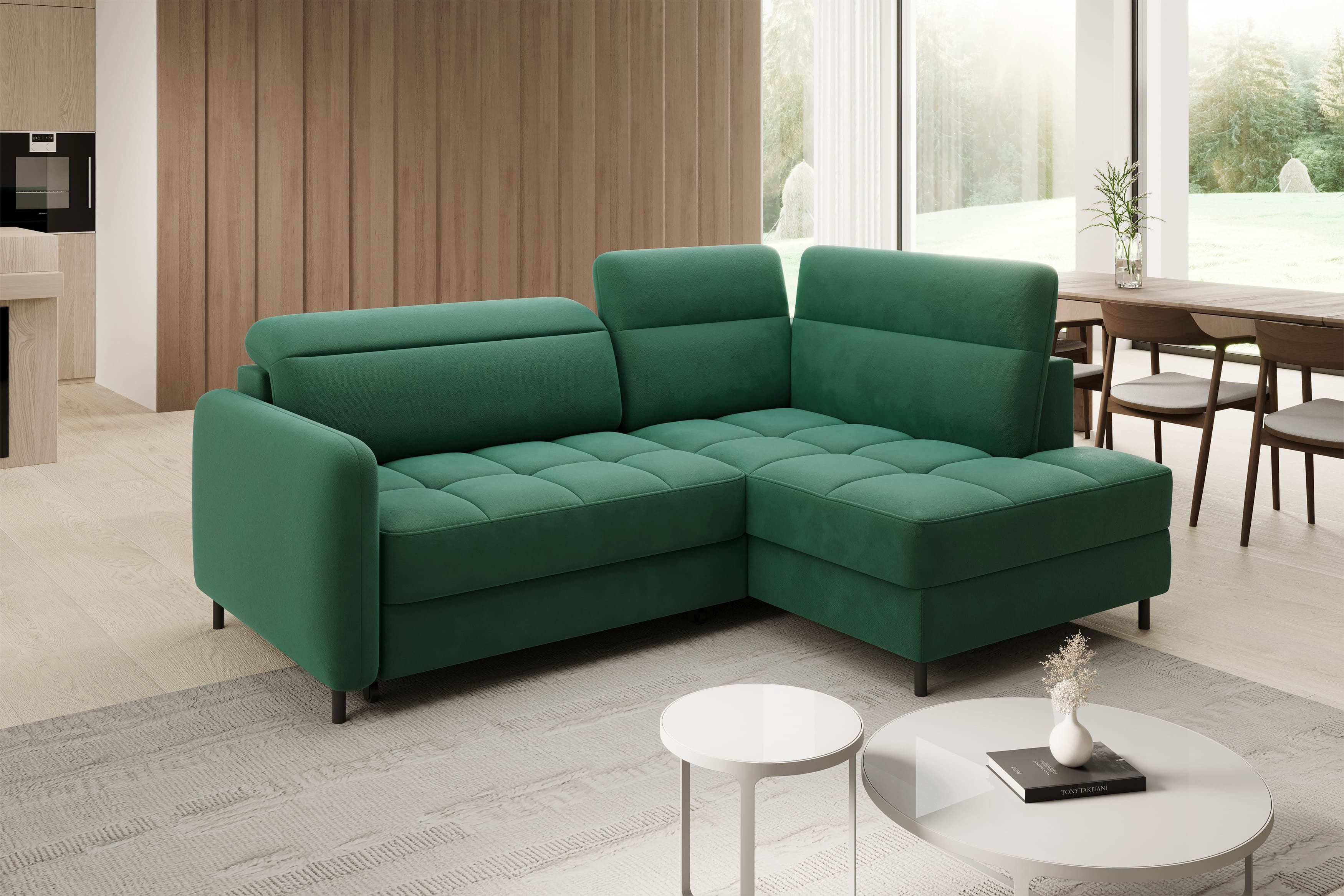 MOEBLO Ecksofa Rebis, Moderne Eckcouch Wohnlandschaft mit verstellbaren Kopfstützen, Schlaffunktion, Ottomane und Bettkasten, Eckgarnitur Polsterecke für Wohnzimmer, (BxHxT): 208 x 100 x 160 cm