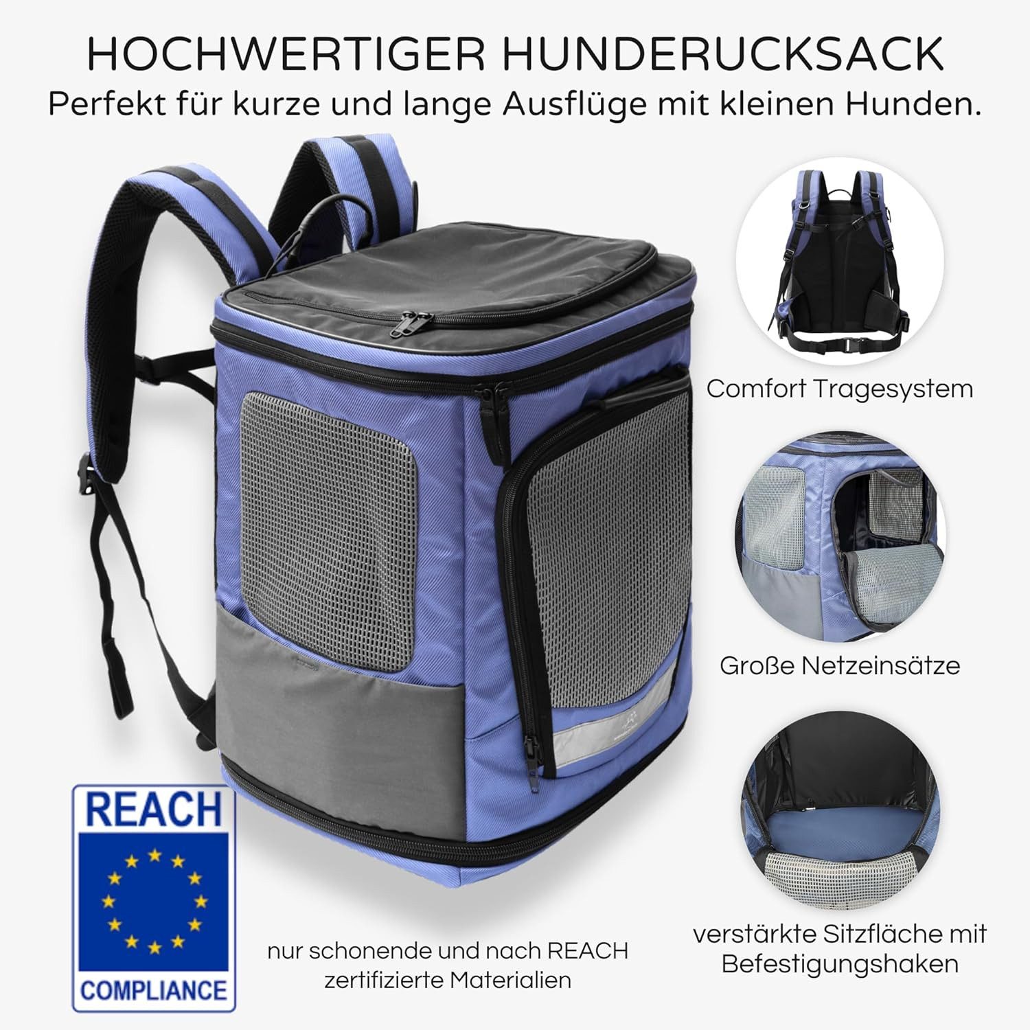 Wanderpfote Tiertransporttasche Rucksack bis 8kg - Modell Trekking Light,- für kleine Hunde & Katzen