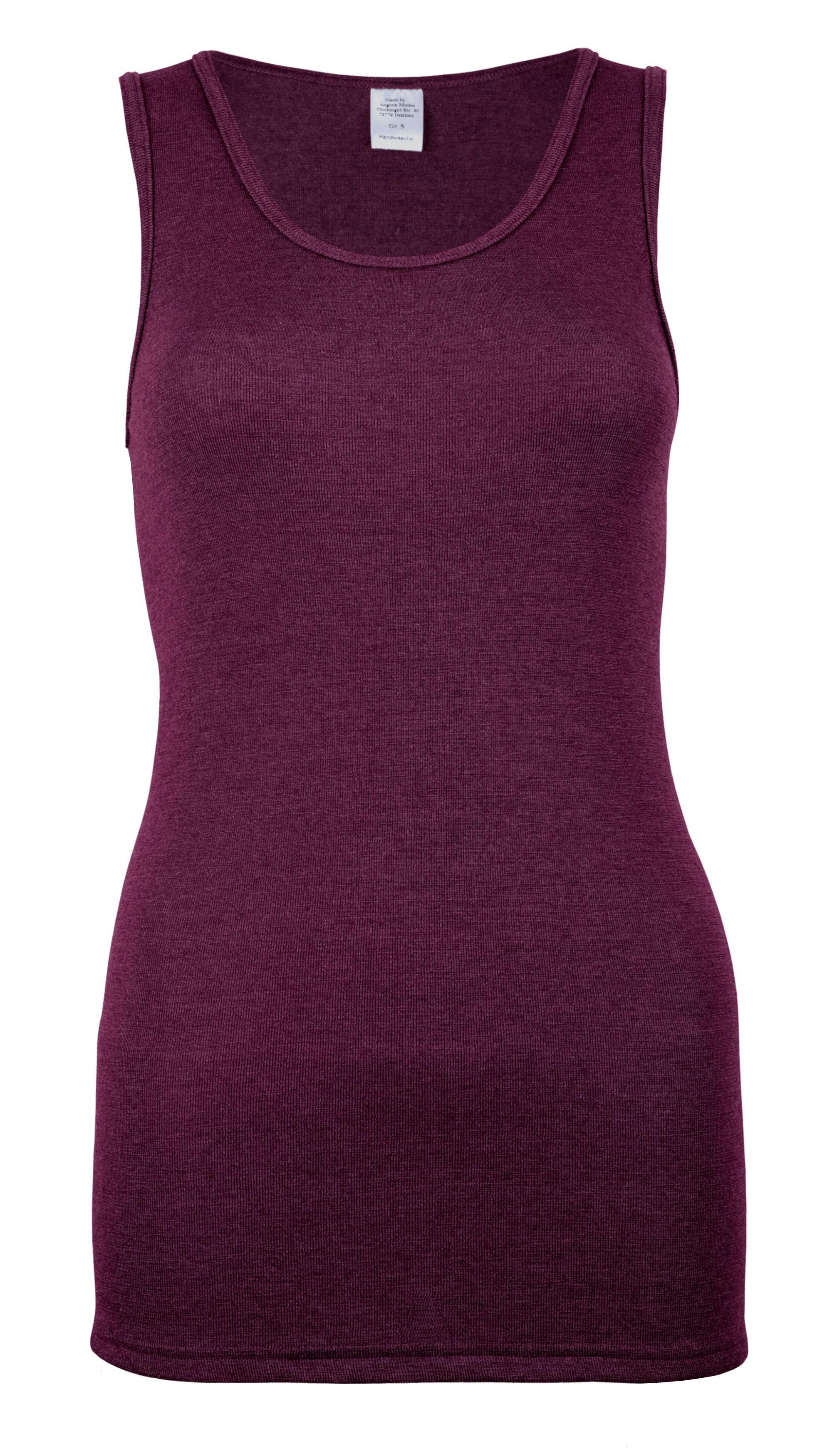 wobera NATUR Unterhemd Tanktop oder Unterhemd ohne Arm für Damen mit Schurwolle GOTS&Seide Hergestellt in Deutschland brombeer