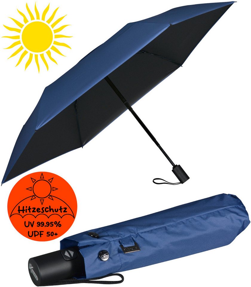 iX-brella Taschenregenschirm Sonnen-Regenschirm mit UPF 50+, UV-Hitze-Schutz, für Damen, mit Auf-Zu-Automatik, innen schwarz