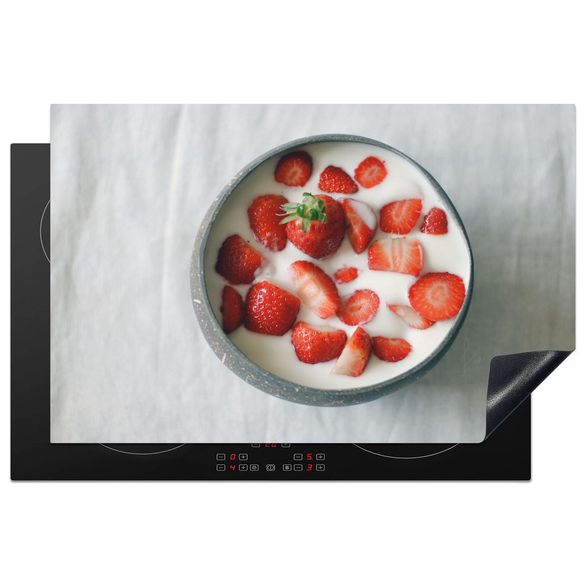 Schale Erdbeere Tisch, cm, Schutz die tlg), 81x52 - - Herdblende-/Abdeckplatte (1 küche, Induktionskochfeld für Ceranfeldabdeckung Vinyl, MuchoWow