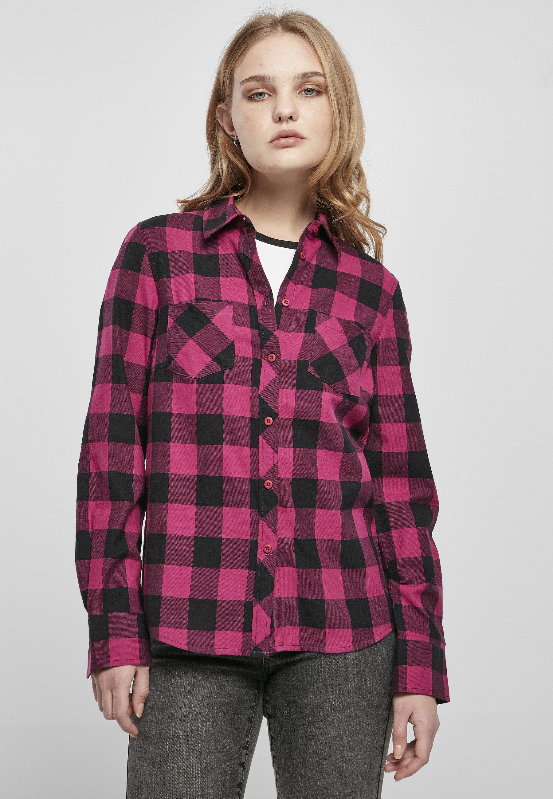 URBAN CLASSICS Langarmhemd Urban Classics Damen Ladies Turnup Checked Flanell Shirt (1-tlg)