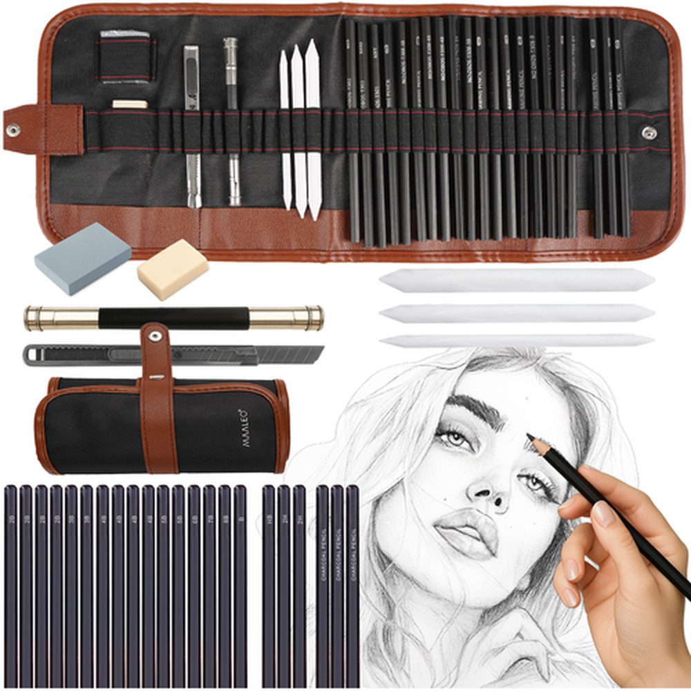 MAALEO Malstift Skizzier-Zeichenset Bleistifte, (Spar-Set, 29-tlg., zeichnen), perfekte Grundlage zum Skizzieren und Zeichnen