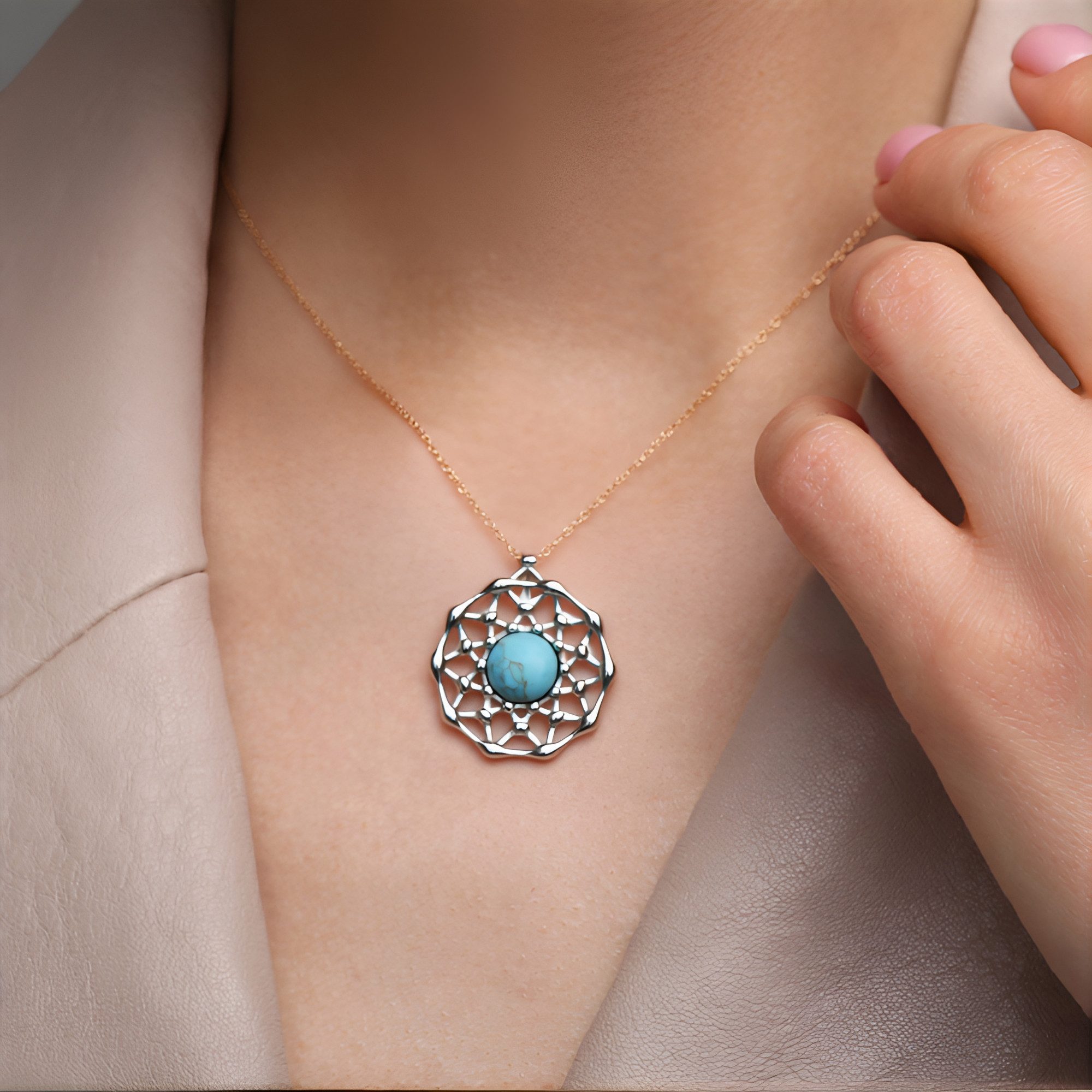 Cavill Kettenanhänger Cavill 0,75 ct Türkis Sterlingsilber Anhänger Mandala günstig online kaufen