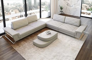 Sofa Dreams Ecksofa Design Leder Eckcouch Sepino L Form Modern Ledersofa, Couch wahlweise mit Multifunktionskonsole