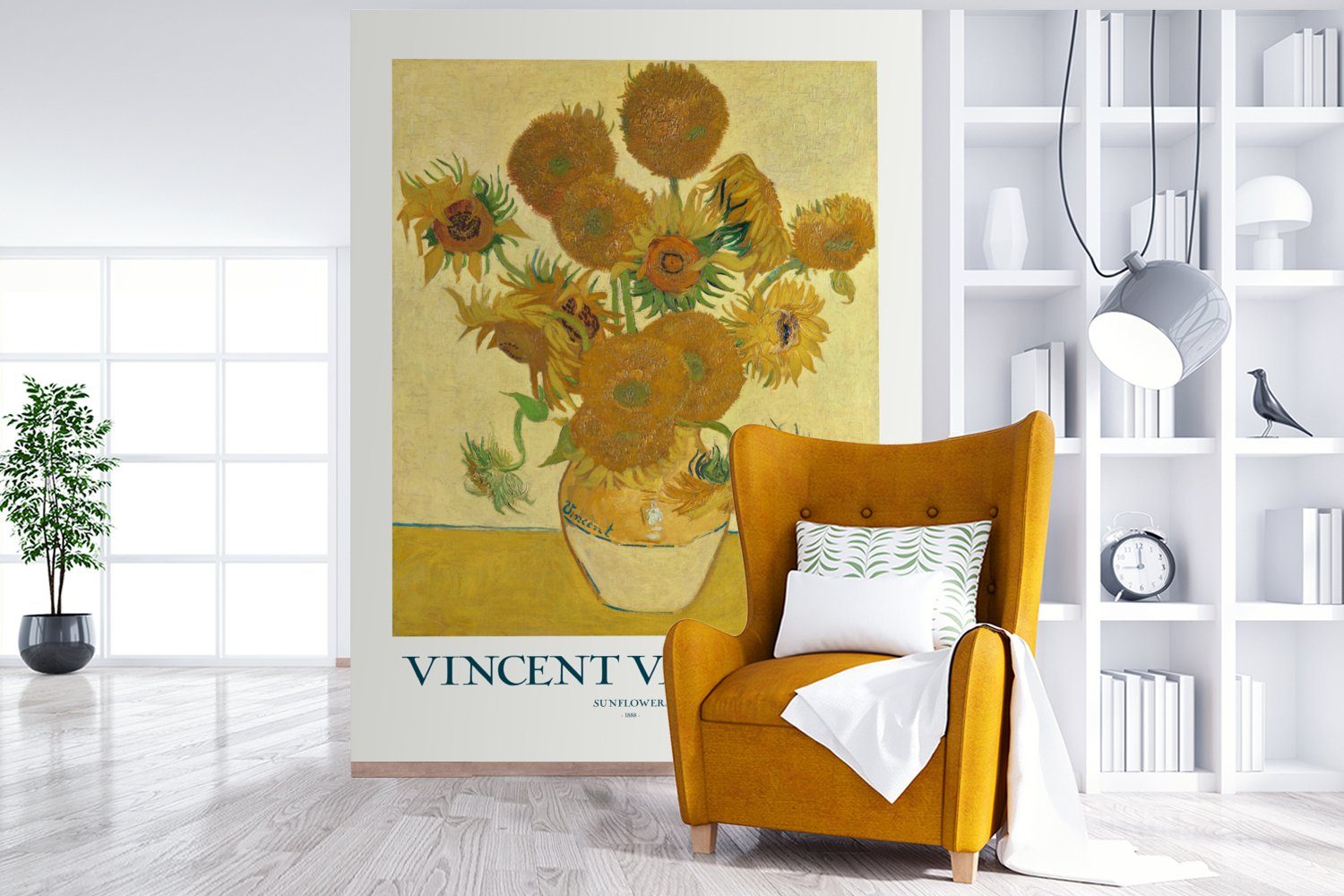 Sonnenblumen - St), Wandtapete Fototapete Tapete bedruckt, Gemälde - für Vinyl - Matt, MuchoWow Wohnzimmer, Gelb, (4 Van Montagefertig Gogh
