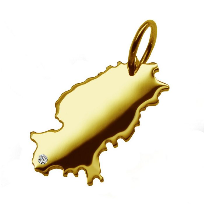 schmuckador Kettenanhänger Kettenanhänger in der Form von der Landkarte Ibiza mit Brillant 0 015ct an Ihrem Wunschort in massiv 585 Gelbgold