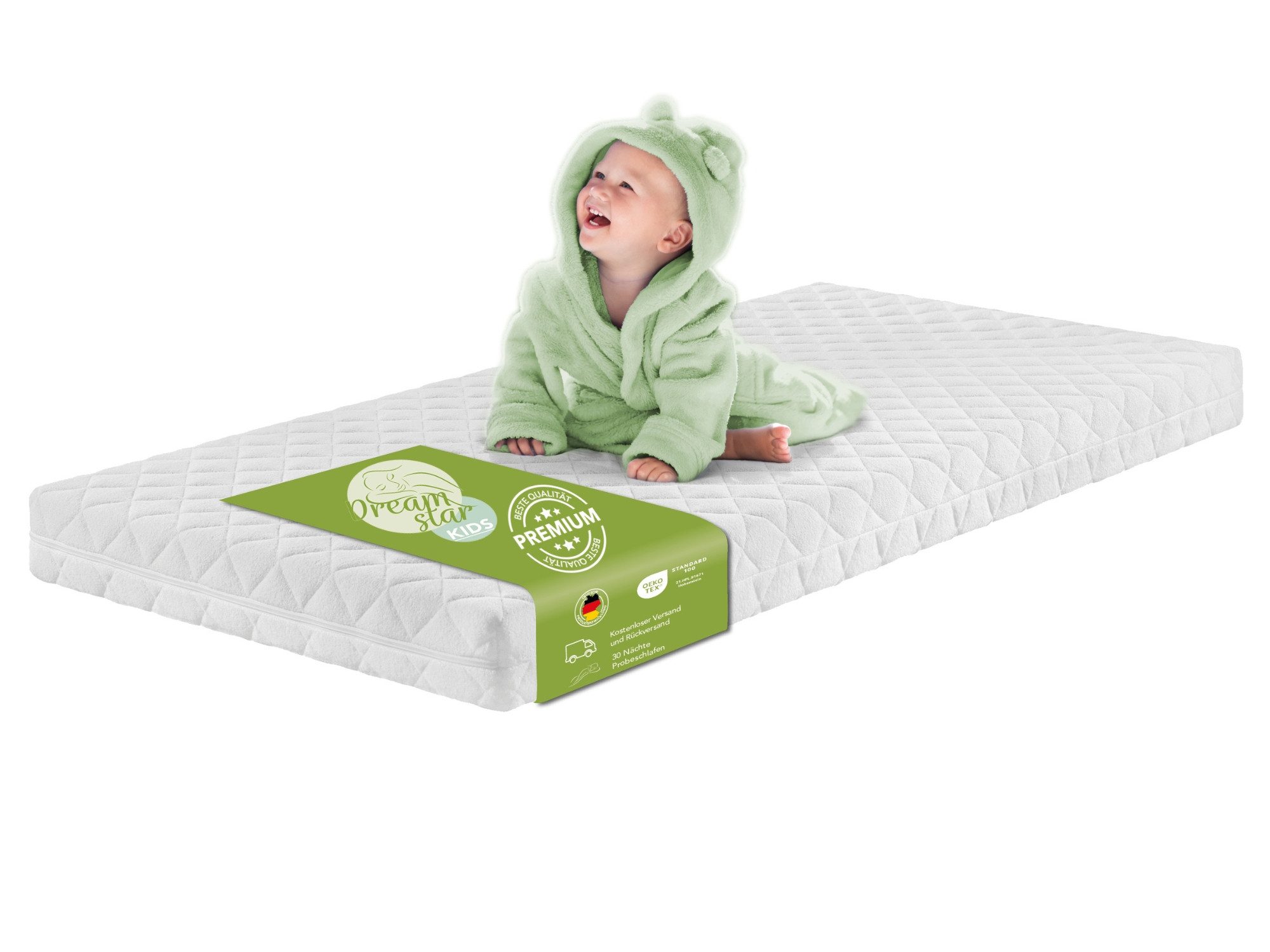 Kindermatratze Ergo Kids Babymatratze in 60x120 und 70x140 cm, ohne Spannbettlaken, Dreamstar, 9 cm hoch, atmungsaktive Matratze fürs Babybett