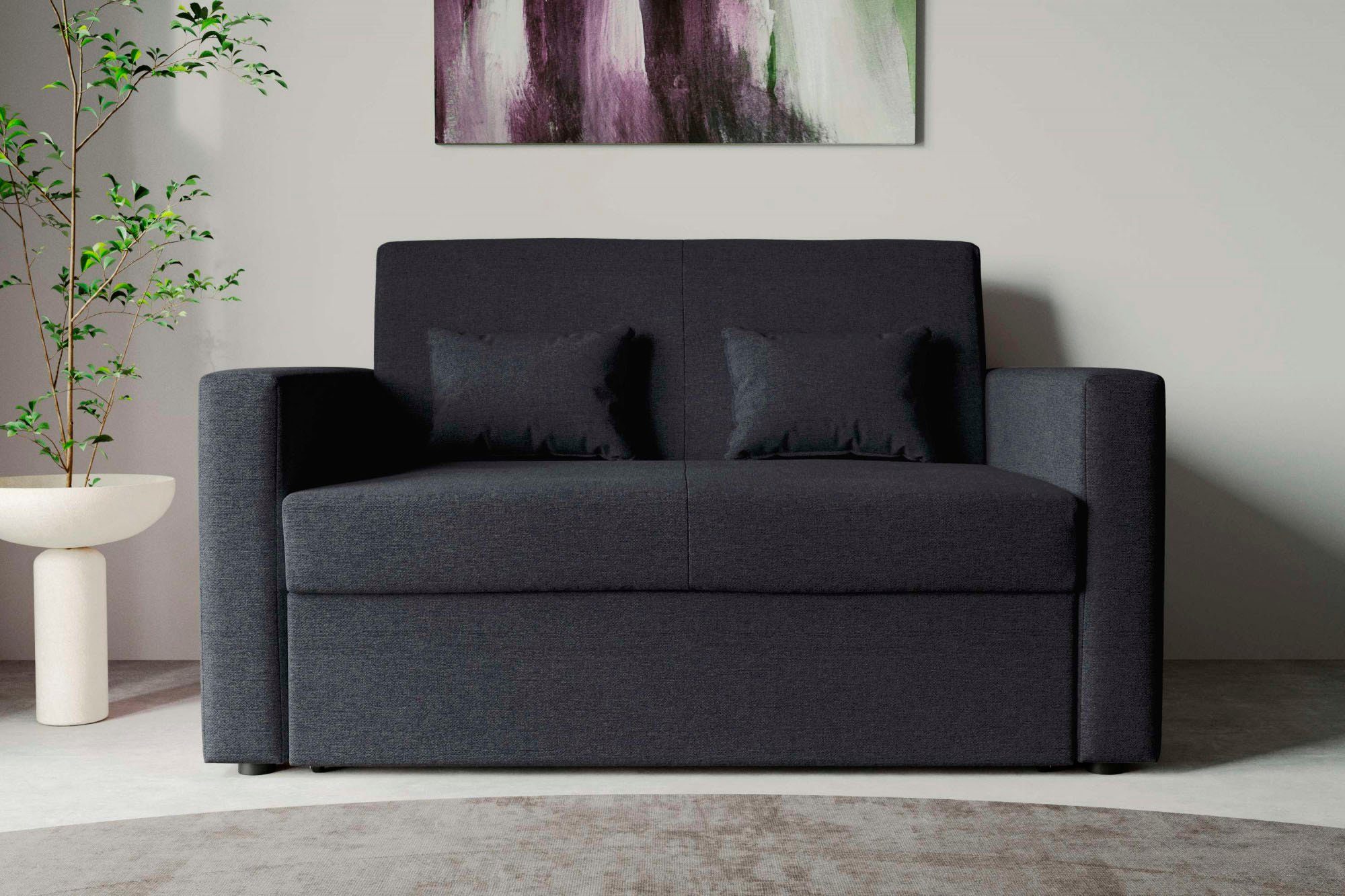 INOSIGN Schlafsofa Ravena, kompaktes 2-Sitzer Sofa, mit Bettfunktion dunkelgrau