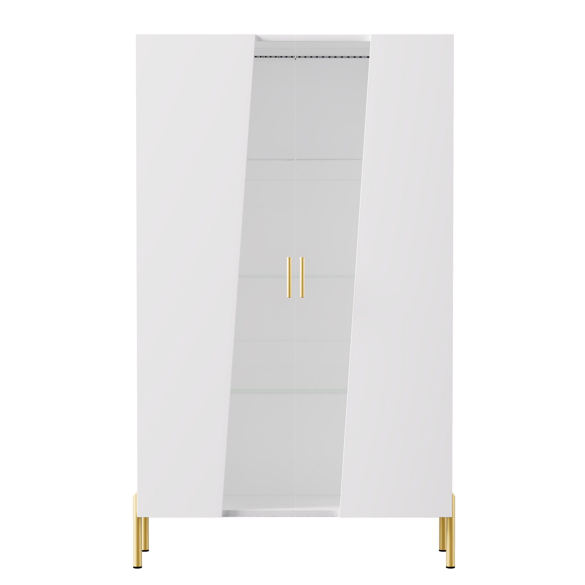 Flieks Glasvitrine Hochschrank mit 3 höhenverstellbarer Glaseinlegeböden, LED-Beleuchtung (4 Ebenen, B72 x T40 x H145 cm, 1-St., Mehrzweckschrank Bücherregal für Wohnzimmer, Esszimmer, Schlafzimmer) Multifunktionsschrank Standvitrine mit asymmetrischer Glastür Weiß