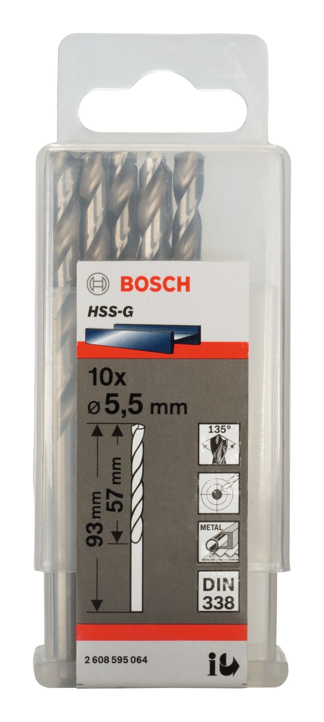 x (10 Stück), 10er-Pack - 338) mm 5,5 Metallbohrer, 93 BOSCH 57 x - (DIN HSS-G