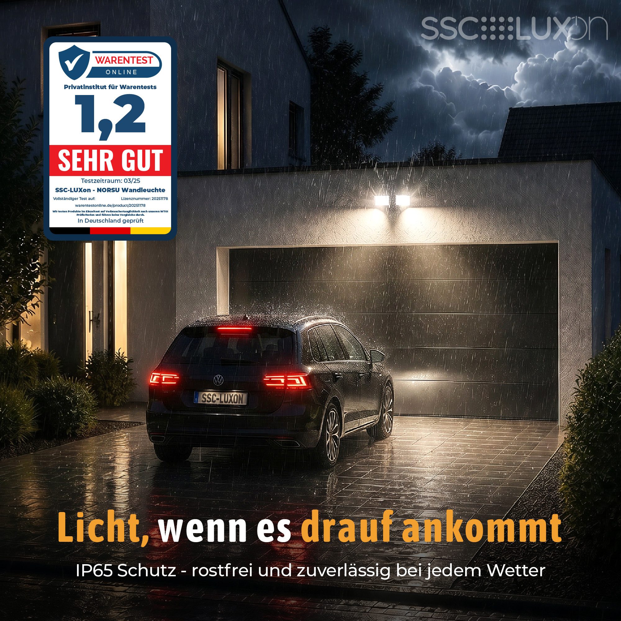 SSC-LUXon LED Außen-Wandleuchte NORSU weiße LED Außenleuchte Bewegungsmelder IP65 neutralweiß 230V, Neutralweiß