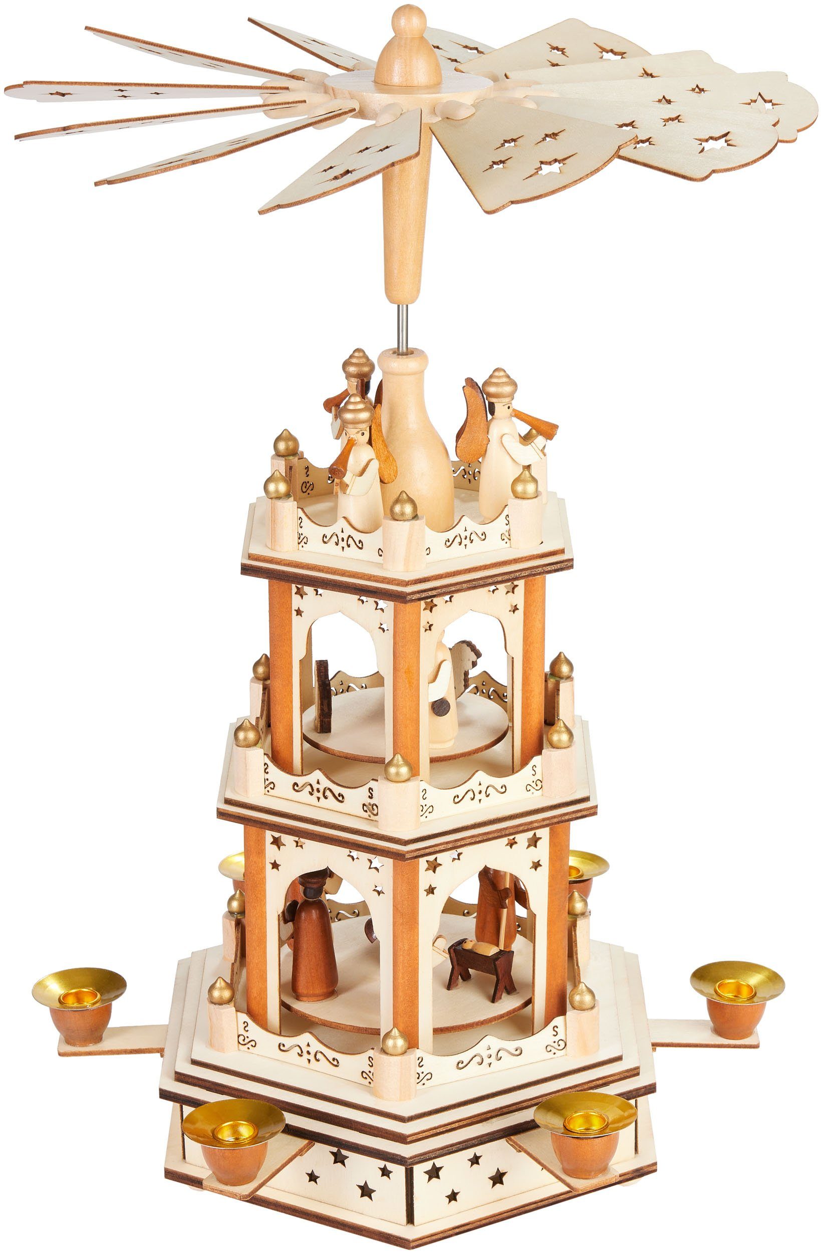 Weihnachtspyramide 3-stöckige drehbare Holzpyramide - Weihnachtsdekoration mit 3 Etagen