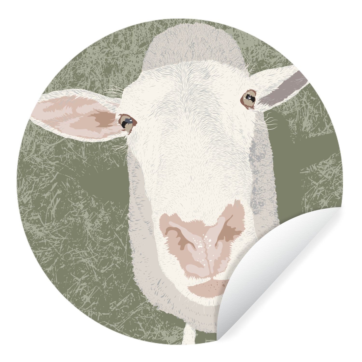 MuchoWow Wandsticker Eine Illustration eines Schafes, das nach oben schaut (1 St), Tapetenkreis für Kinderzimmer, Tapetenaufkleber, Rund, Wohnzimmer