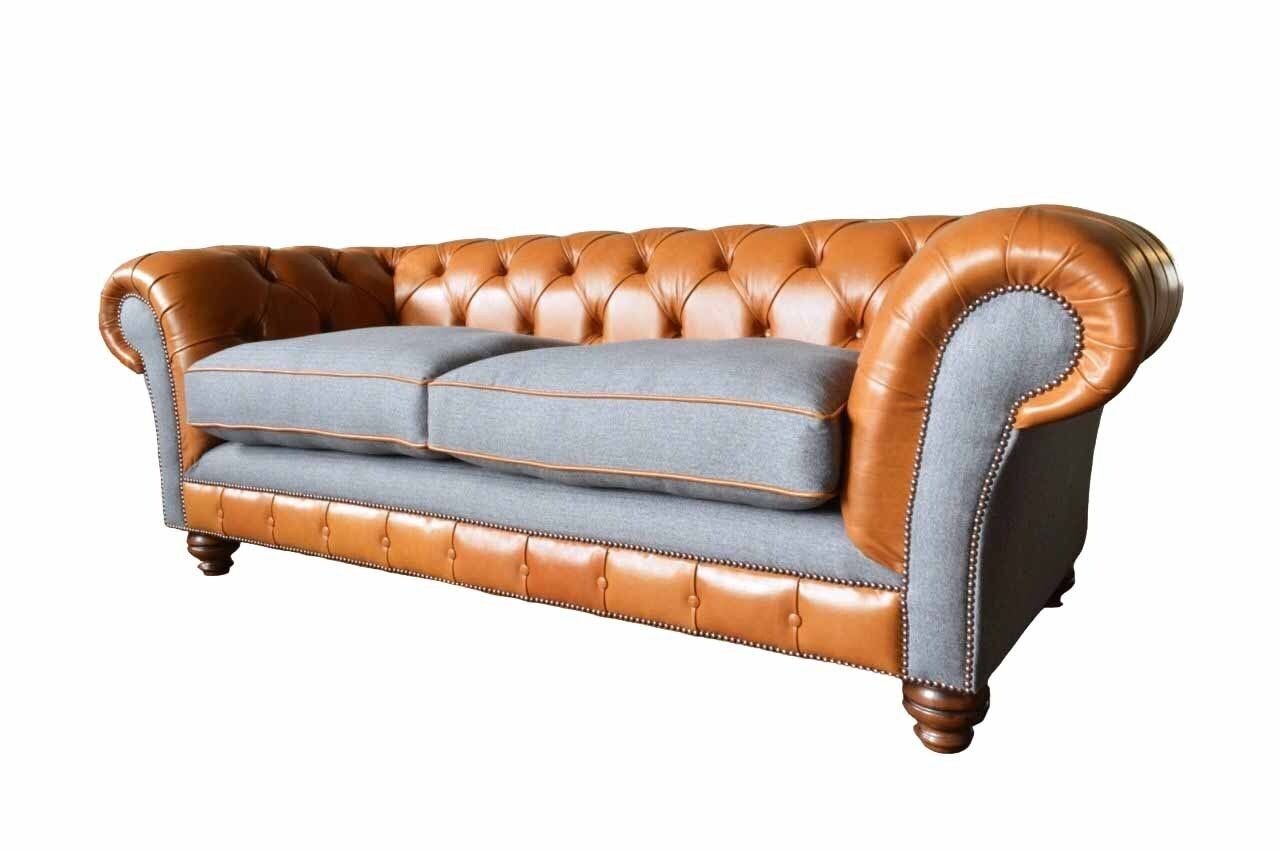 JVmoebel Sofa Luxus Leder Textil Chesterfield Sofa Couch Sofas Polster 3 Sitzer Neu, Made in Europe