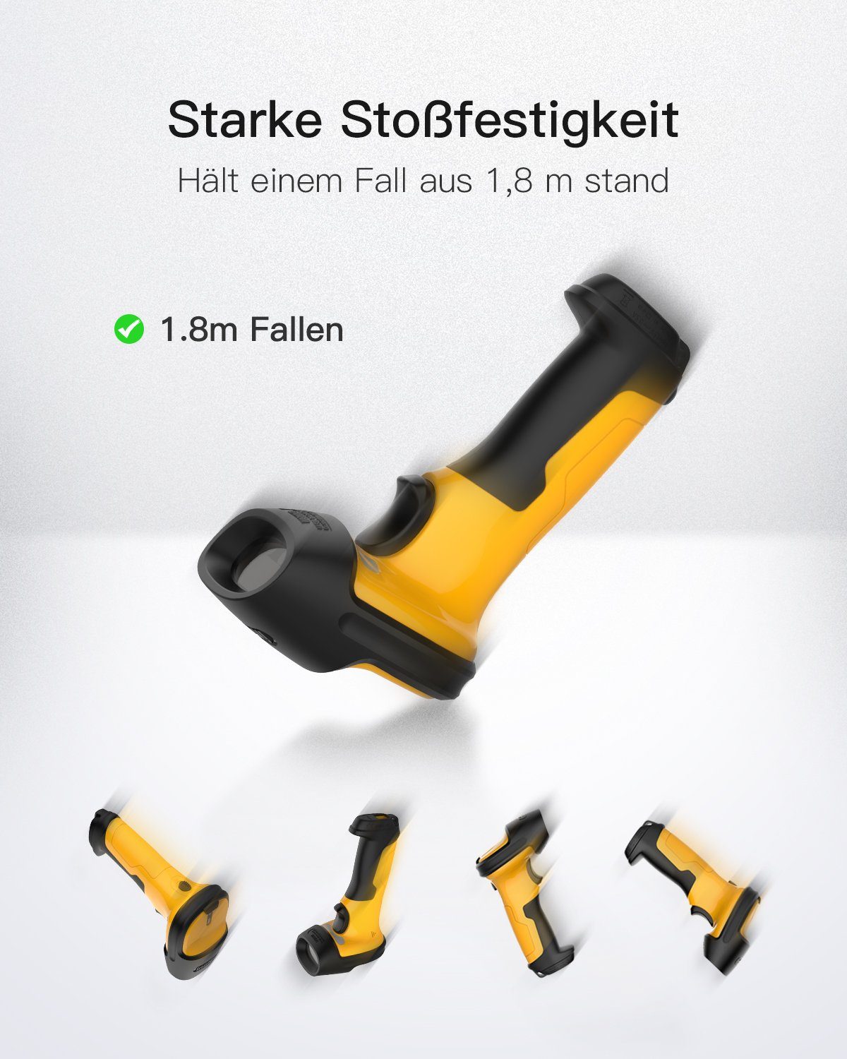 Inateck Industrial Barcode Scanner Bluetooth, 1D 2D QR Code Scanner Wireless with IP67 Waterproof and Dustproof