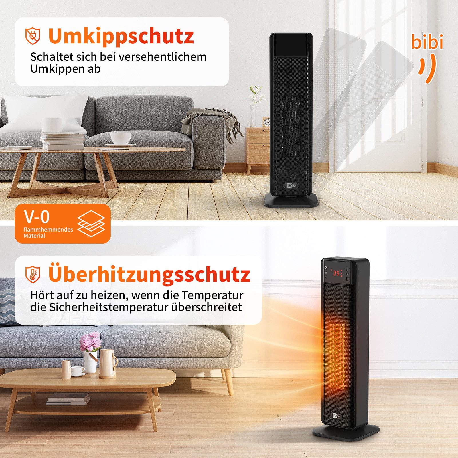 AECO Heizlüfter EcoHeat Boost, Fernbedienung,Lüfterfunktion,Oszillation,LED Touch-Display, 24h-Timer