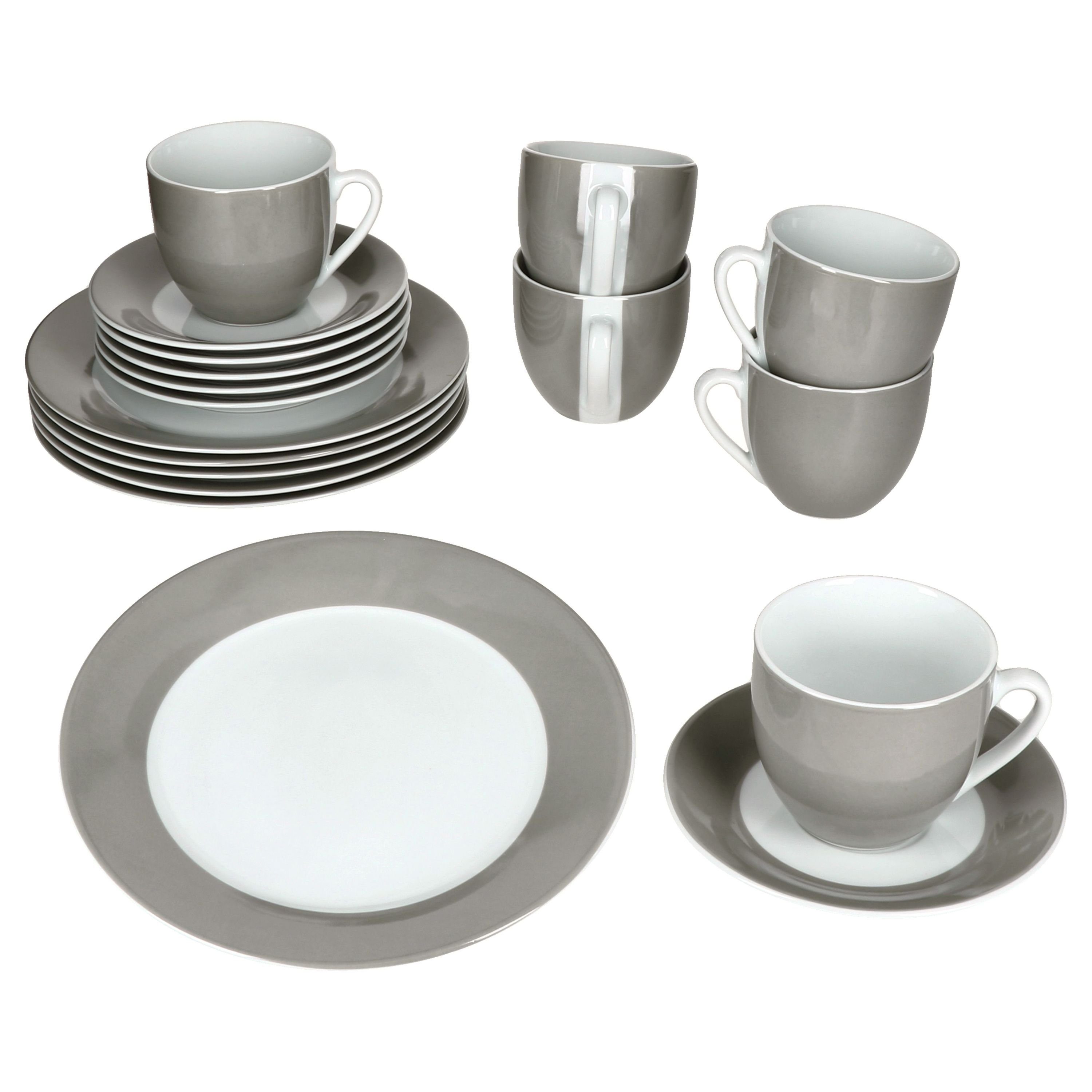 MamboCat Kaffeeservice 18tlg Kaffeeservice Variant Grau Porzellan 6 Personen, Porzellan