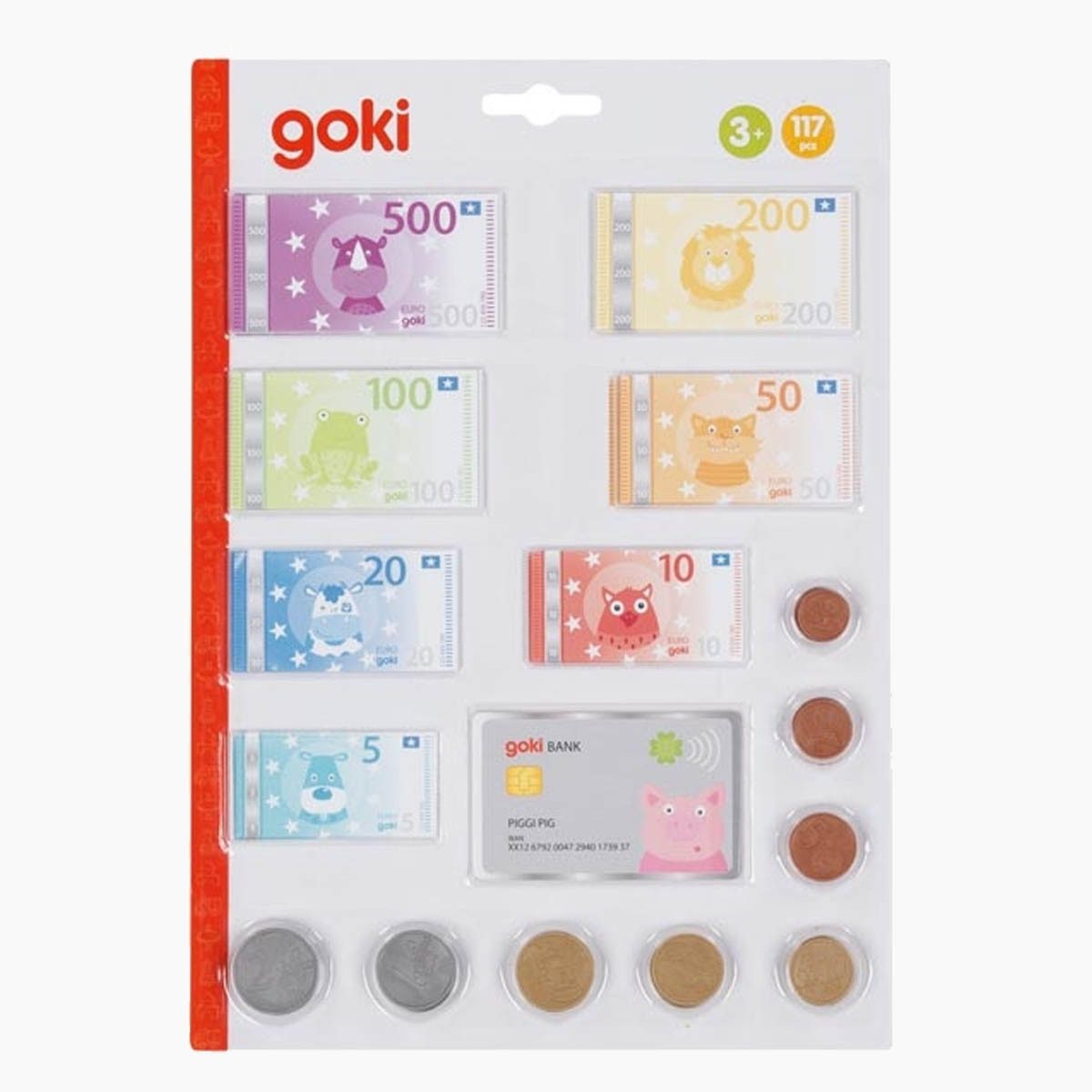 goki Spielkasse Spielgeld Tierische Taler und Kreditkarte, (177-tlg), perfekt für den kleinen Einkaufsladen