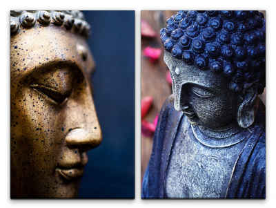 Sinus Art Leinwandbild 2 Bilder je 60x90cm Buddha Buddhakopf Yoga Meditation Achtsamkeit Fernost positive Energie