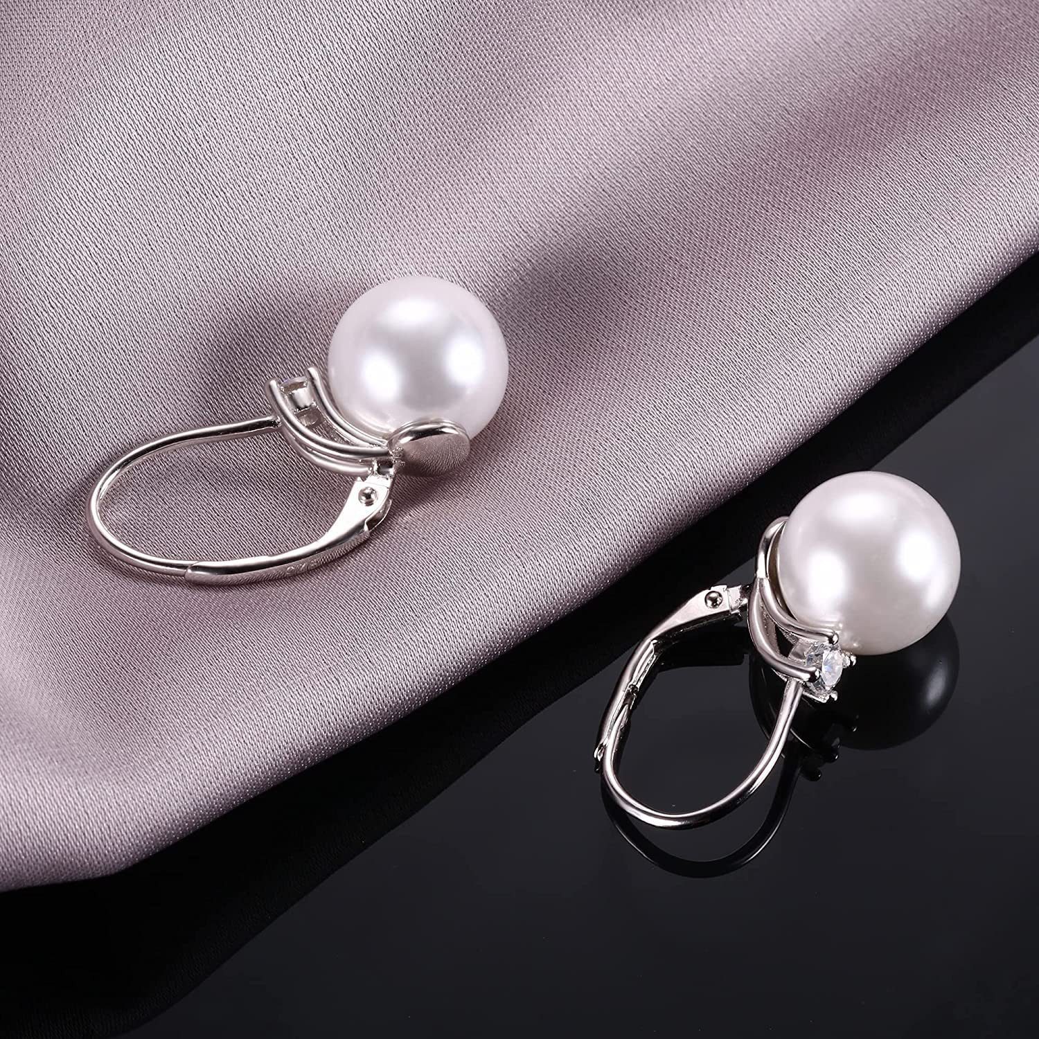 MOPUEA Perlenohrringe Perlen Ohrringe Damen Hängend 925 Sterling Silber Set (1-tlg), 5A Zirkonia Kristalle Ohrringe Leverback Ohrringe Perlenohrringe – Bild 5 von 5